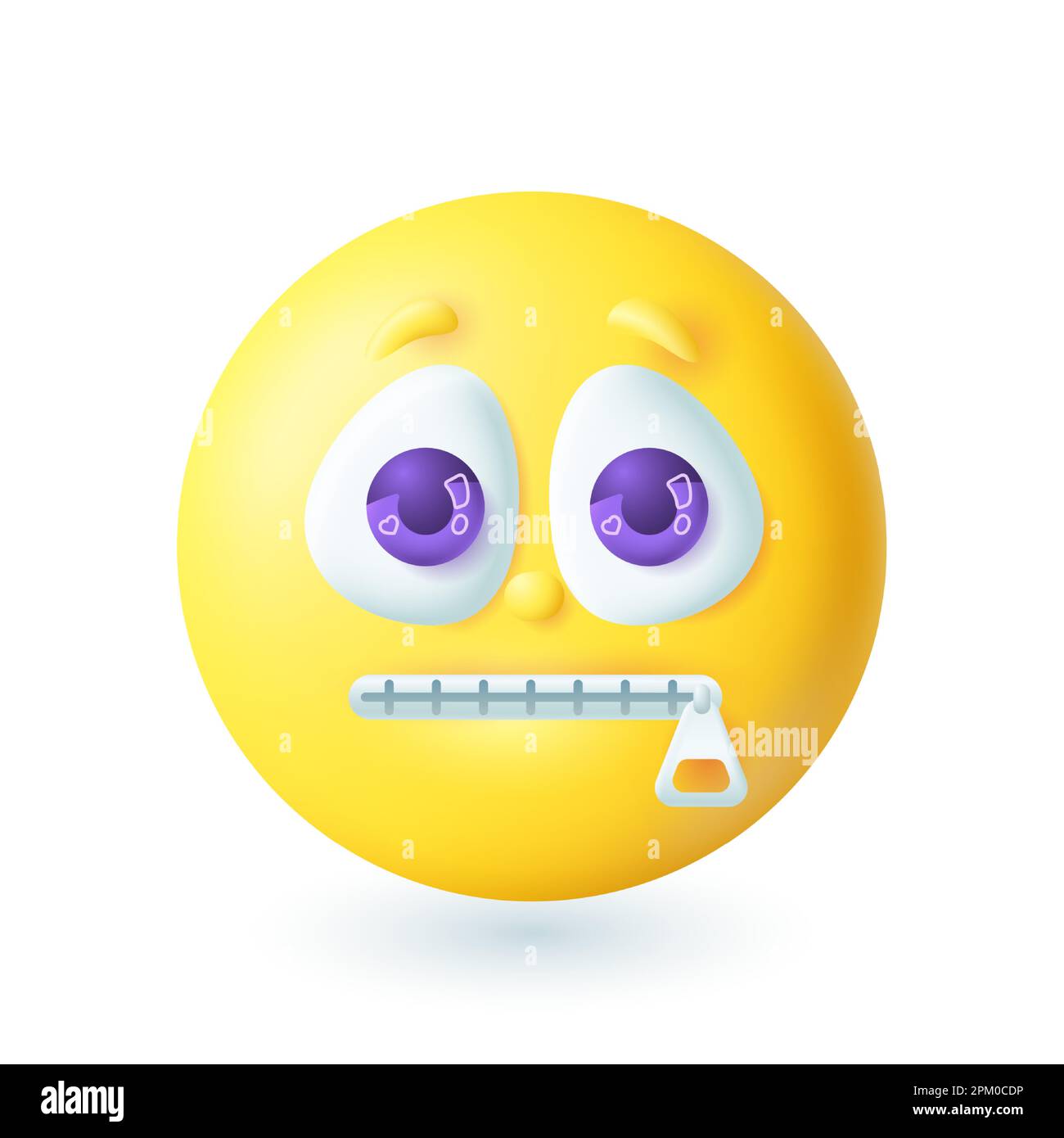 3D Emoticon im Cartoon-Stil mit einem Lächelsymbol mit Reißverschluss Stock Vektor