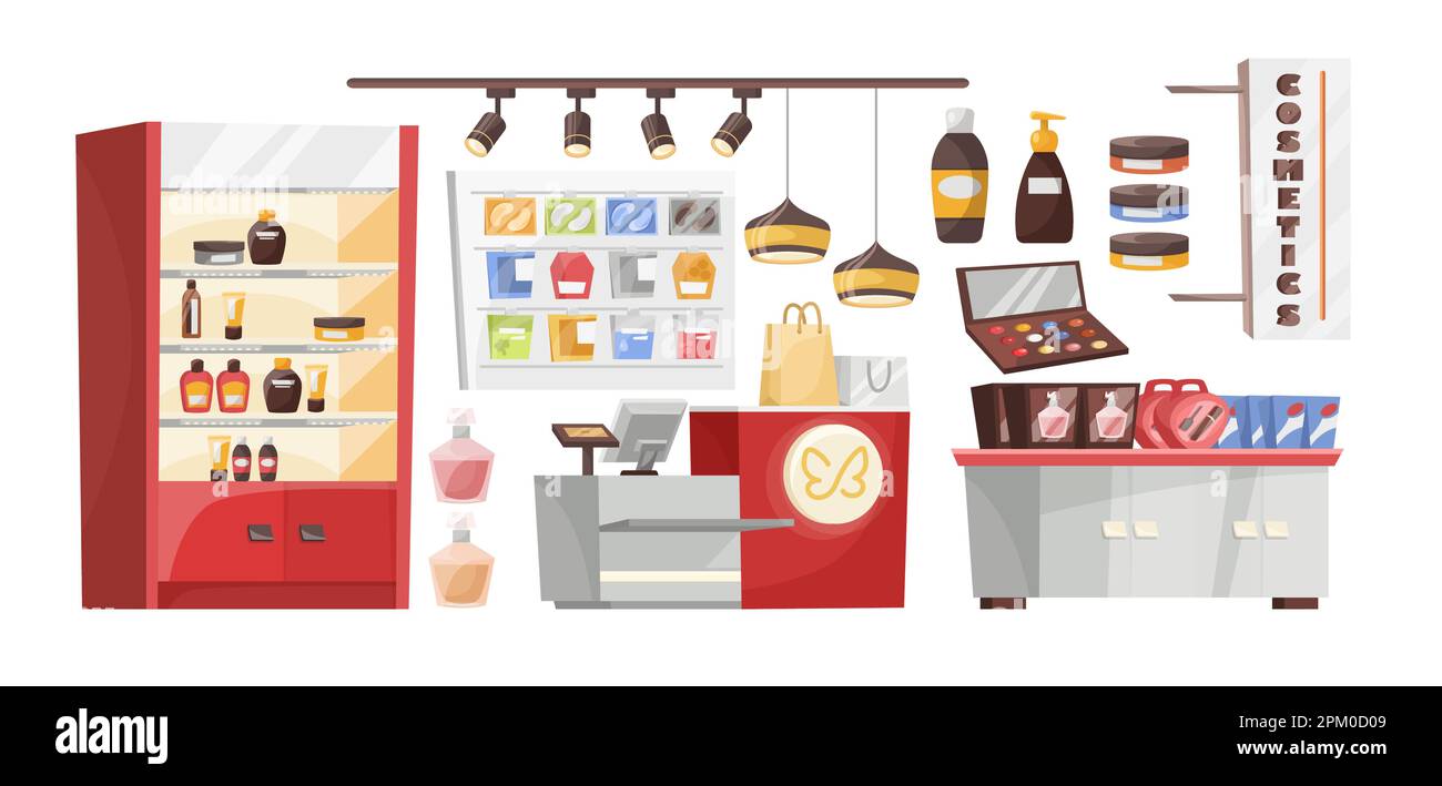 Schönheitssalon Innenelemente Vektorbildner Set Stock Vektor