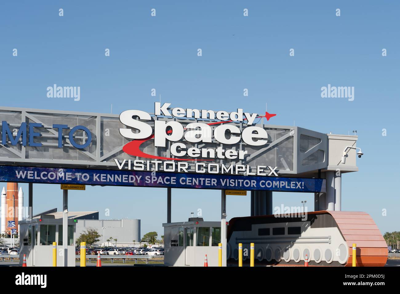 Der Eingang zum Kennedy Space Center Visitor Complex in Merritt Island, Florida, USA Stockfoto