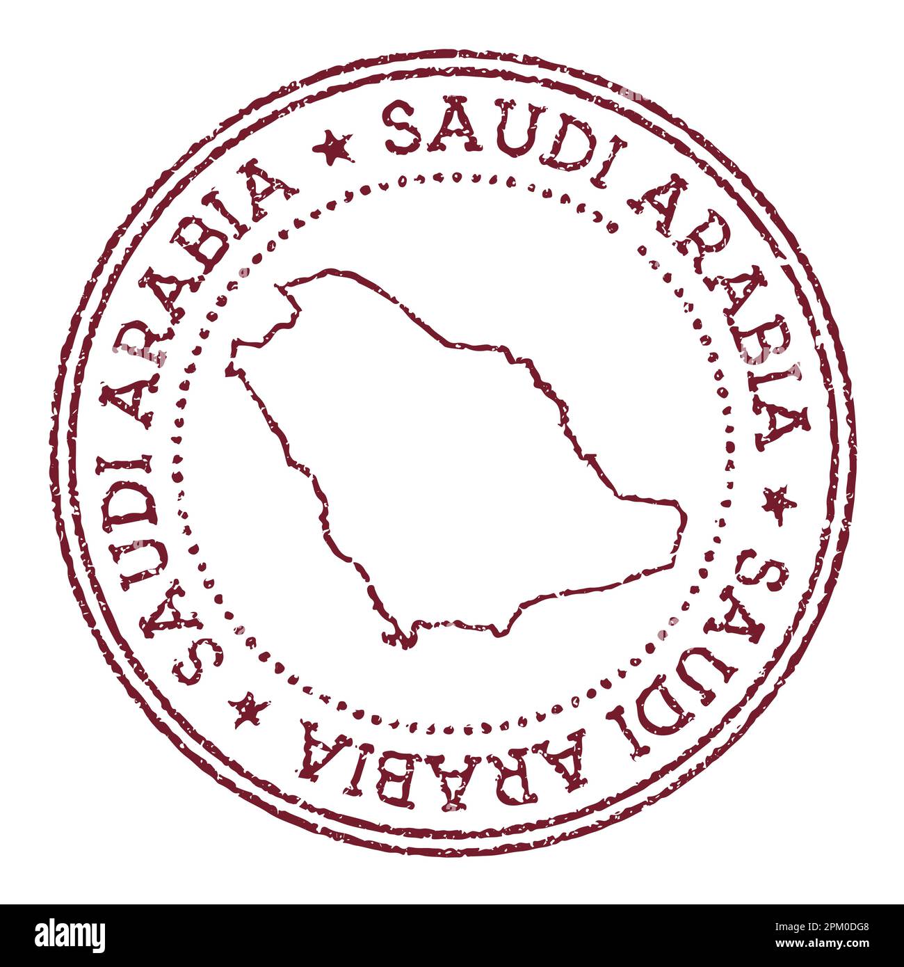 Rundstempel aus Saudi-Arabien mit Landkarte. Vintage-roter Passstempel mit kreisförmigem Text und Sternen, Vektorgrafik. Stock Vektor