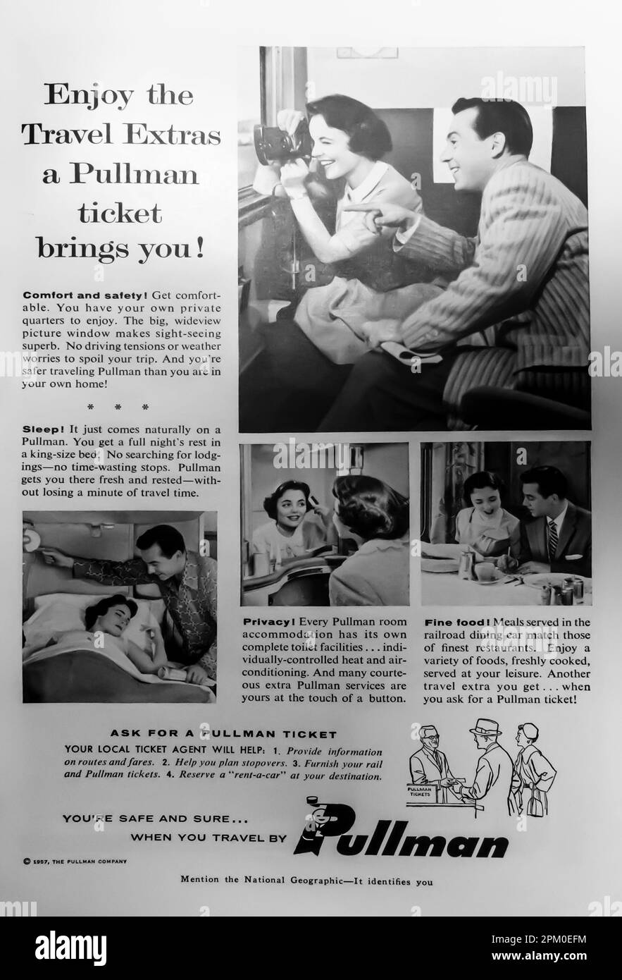 „Travel by Pullman“-Werbespot in einer Zeitschrift von NatGeo, September 1957 Stockfoto
