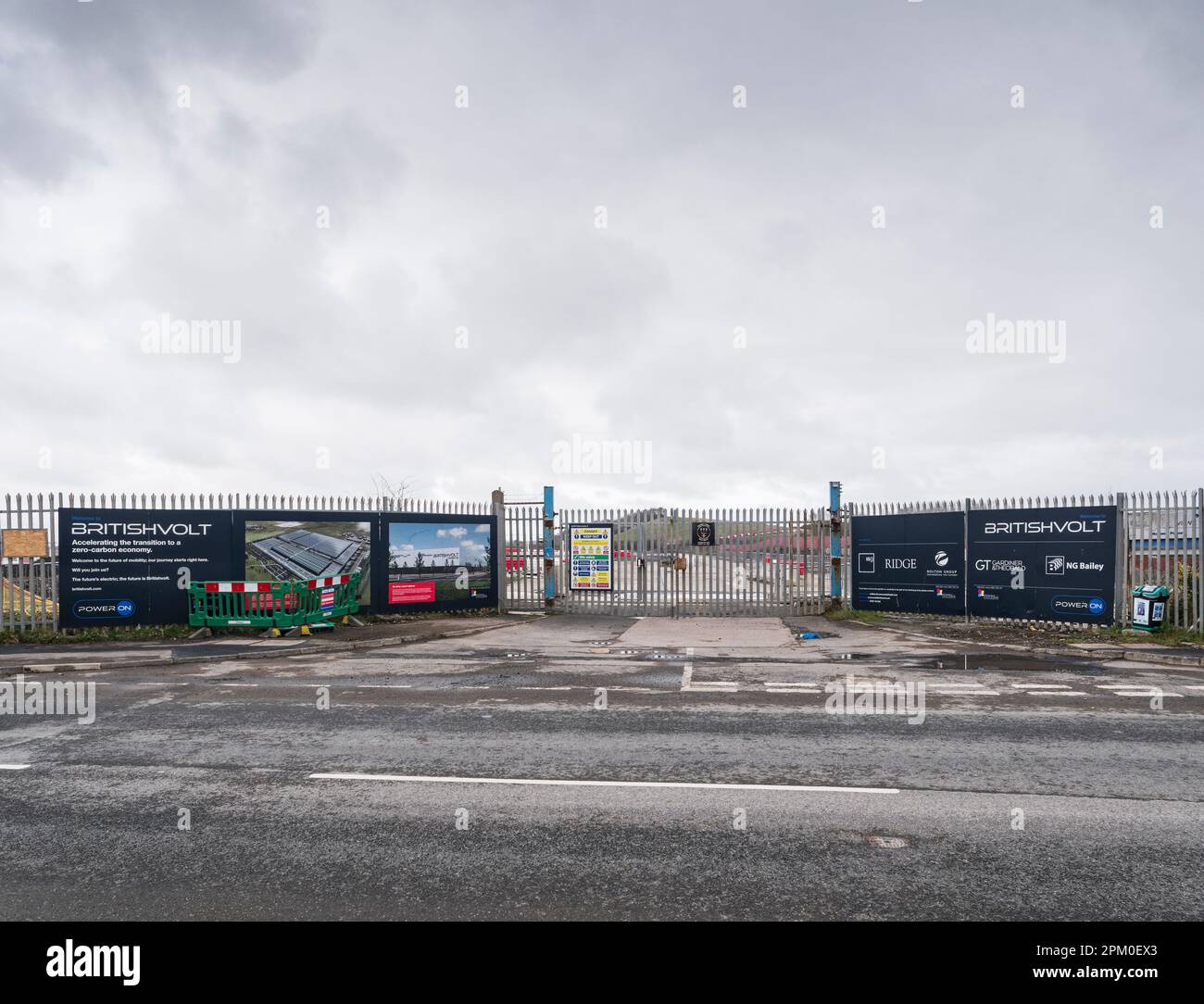 Die Fassade des British Volt-Standorts in Cambois, Northumberland, Großbritannien, soll Batterien für Elektrofahrzeuge herstellen und Arbeitsplätze vor Ort schaffen. Stockfoto