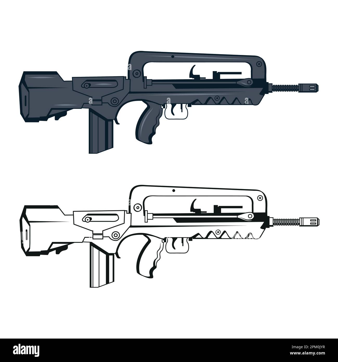 Waffen-famas. Vektordarstellung eines Angriffsgewehrs. Schusswaffenbilder Stock Vektor