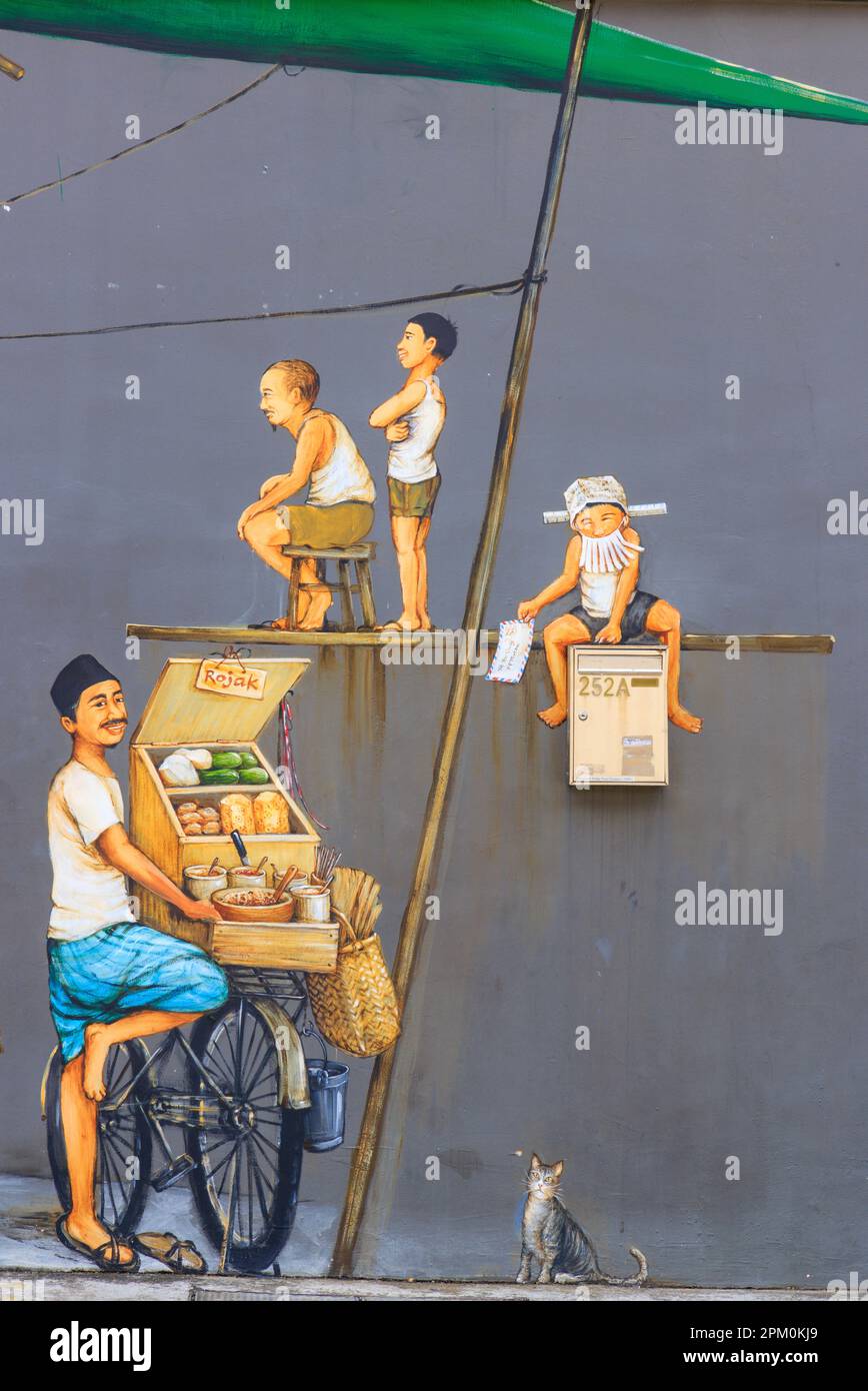 Yip Yew Chongs Wandgemälde einer kantonesischen Oper in der Temple Street, Chinatown, Singapur Stockfoto