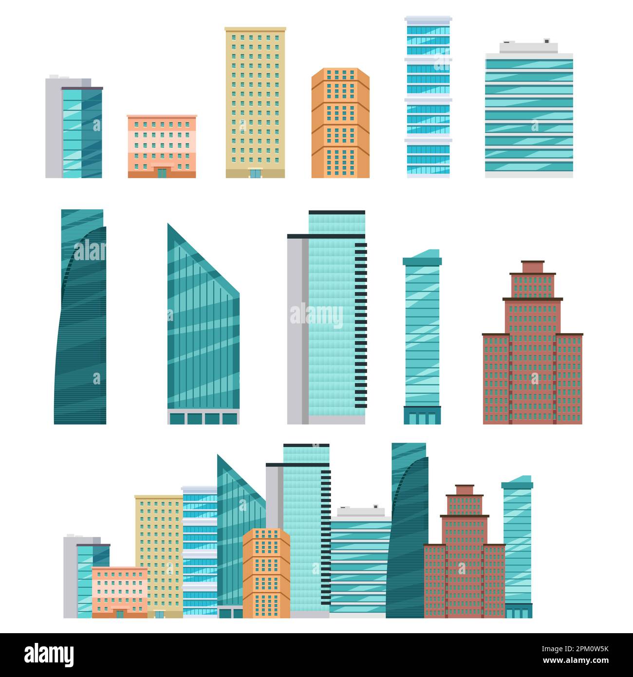 Moderne Fassaden aus Wolkenkratzern und Geschäftsgebäuden Stock Vektor