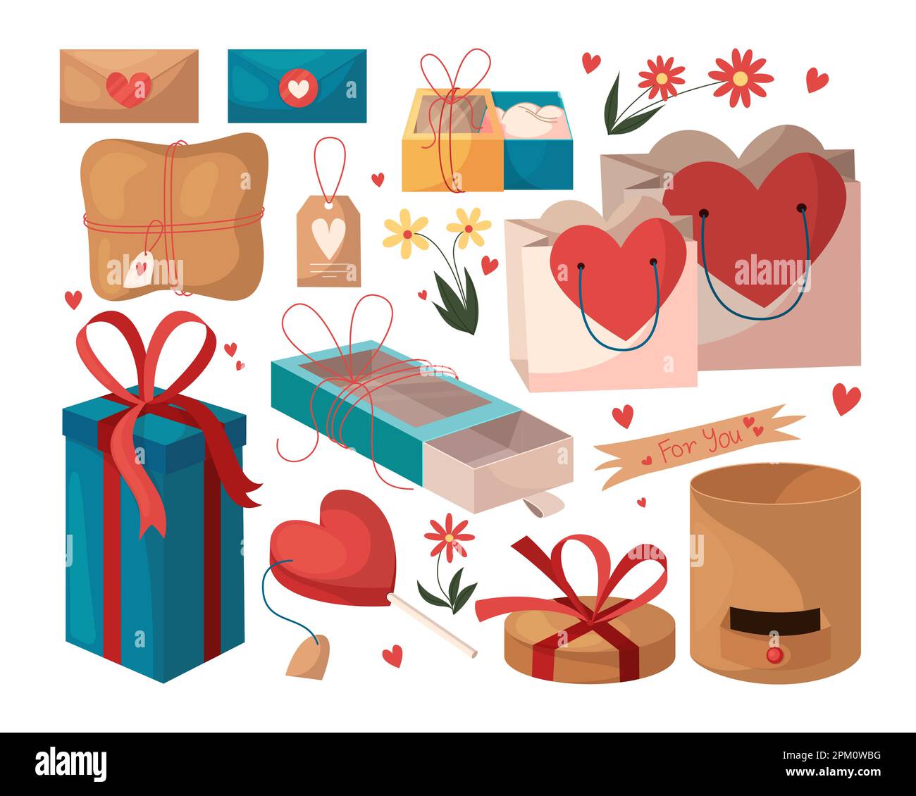 Geschenke in niedlichen Schachteln und Taschen Vektorgrafieset Stock Vektor