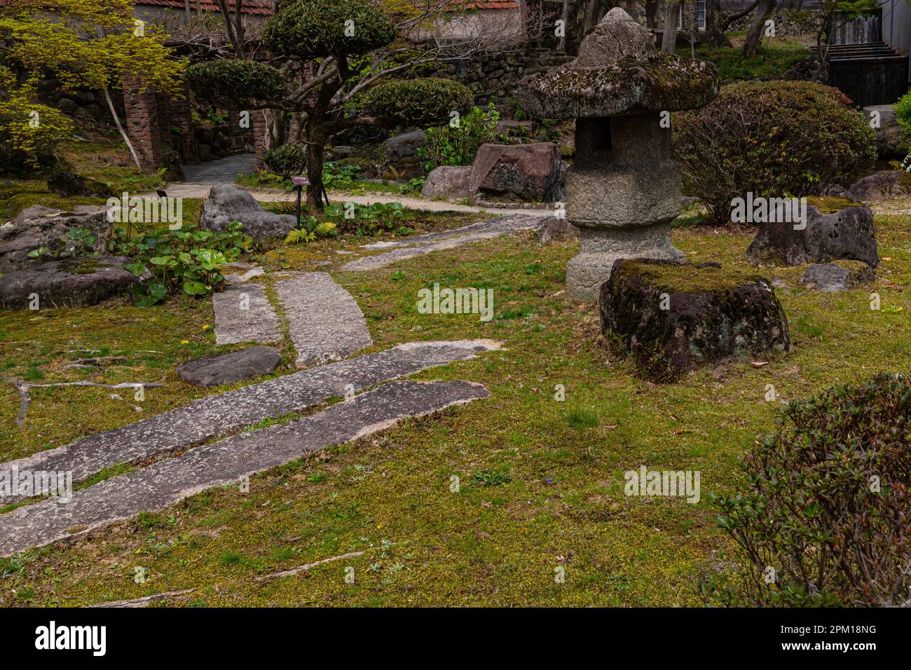 Der Oyamazaki Villa Garden ist bemerkenswert, da Shotaro Kaga selbst die Architektur und den Garten entwarf Stockfoto