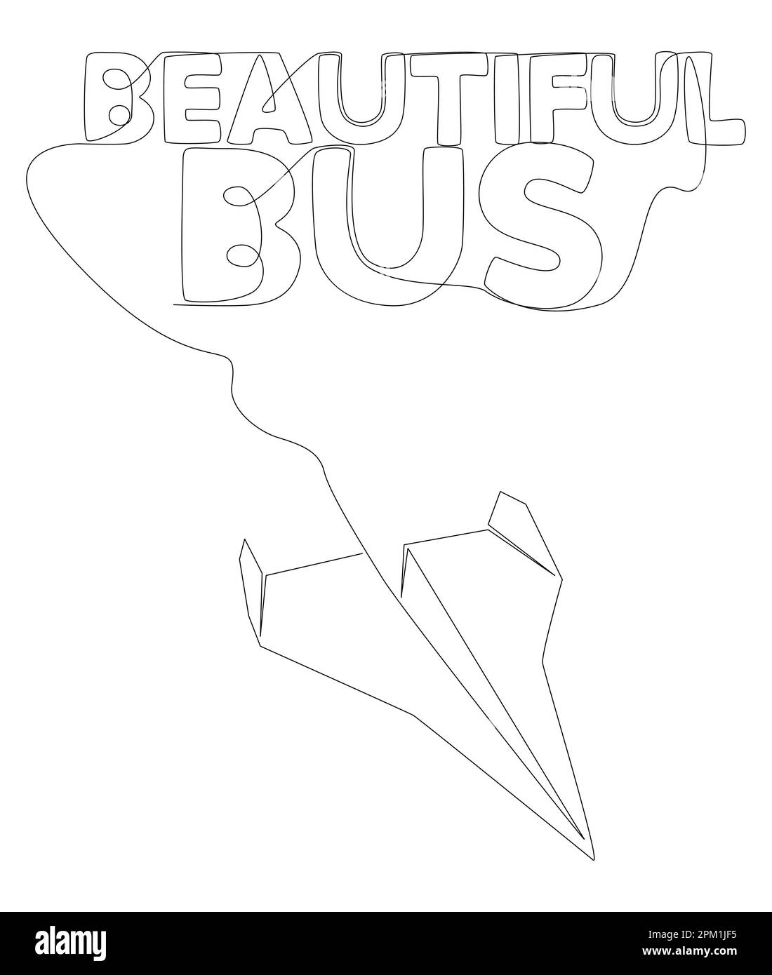 Eine durchgehende Linie von Paper Airplane mit wunderschönem Bus Text. Vektorkonzept zur Darstellung dünner Linien. Kontur Zeichnen kreativer Ideen. Stock Vektor