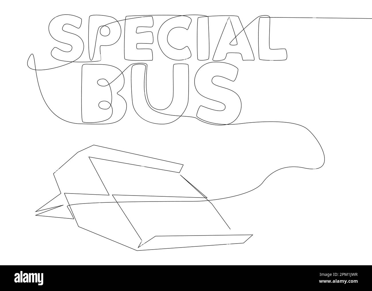 Eine durchgehende Linie von Paper Airplane mit Special Bus Text. Vektorkonzept zur Darstellung dünner Linien. Kontur Zeichnen kreativer Ideen. Stock Vektor