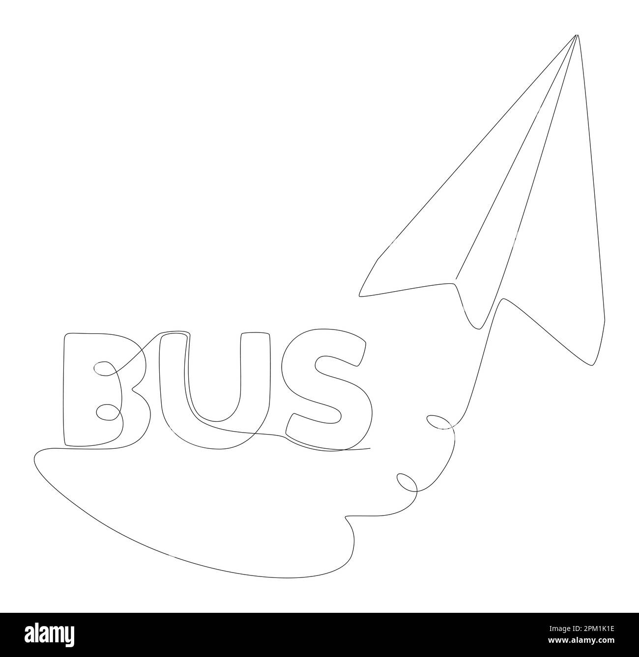 Eine durchgehende Zeile Papier-Flugzeug mit Bus-Text. Vektorkonzept zur Darstellung dünner Linien. Kontur Zeichnen kreativer Ideen. Stock Vektor