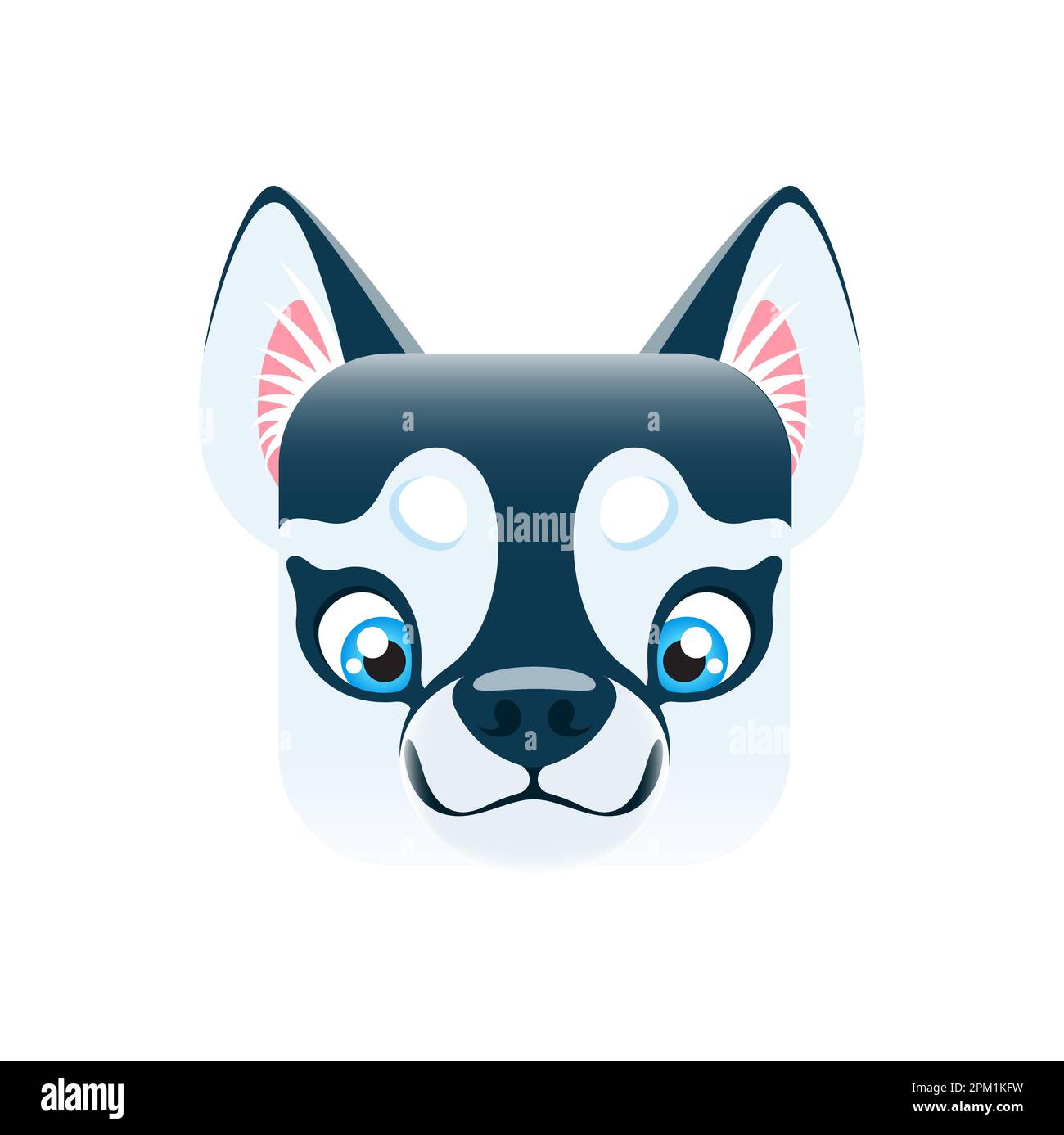 Cartoon Eskimo Hund Kawaii Tiergesicht, süßes Hundeporträt. Isolierter Vektorhund, Haustier mit blauen Augen. App-Taste, Symbol, gr Stock Vektor