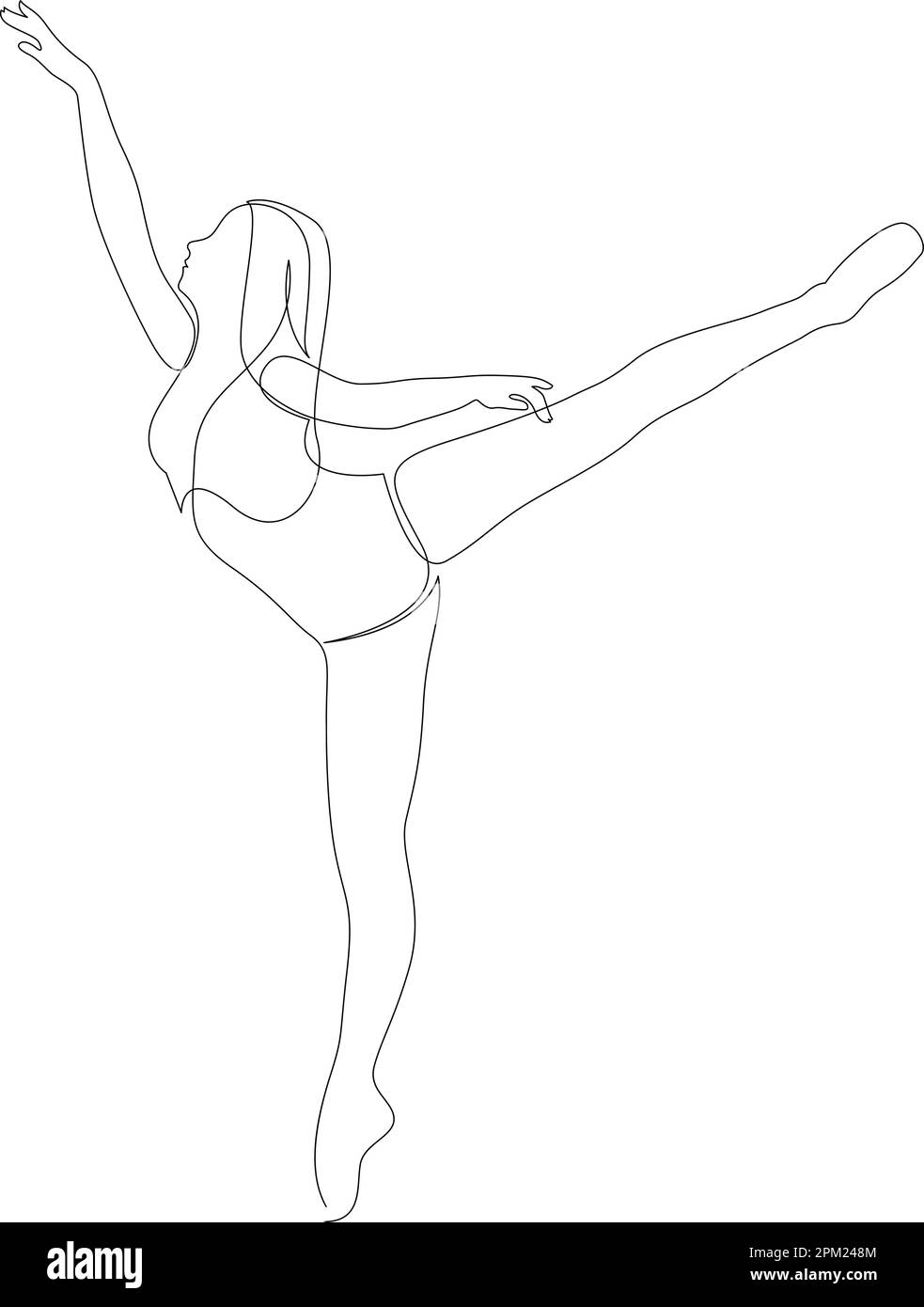 Eine fortlaufende Linienzeichnung einer jungen, anmutigen Balletttänzerin führt einen klassischen Schönheitstanz auf. Ballett-Performance-Konzept. Vektordarstellung Stock Vektor