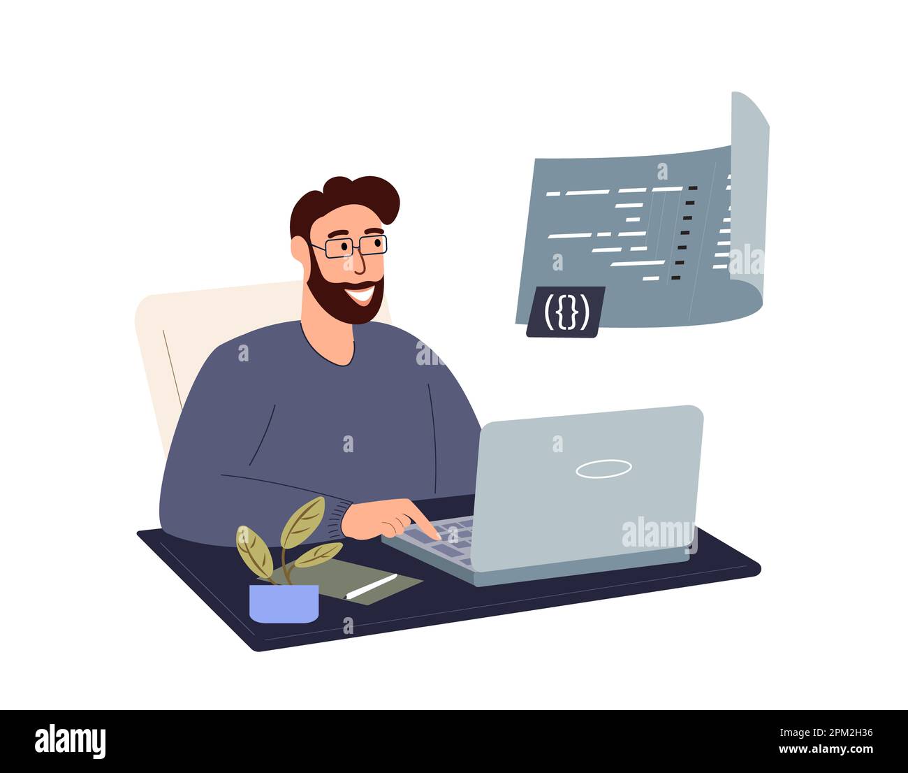 Man Developer Programmer, der an der Webentwicklung im virtuellen Programm arbeitet, Computer-Laptop-Skriptcodierung, Programmierung von php, Python, javascript künstliche Sprache Stockfoto