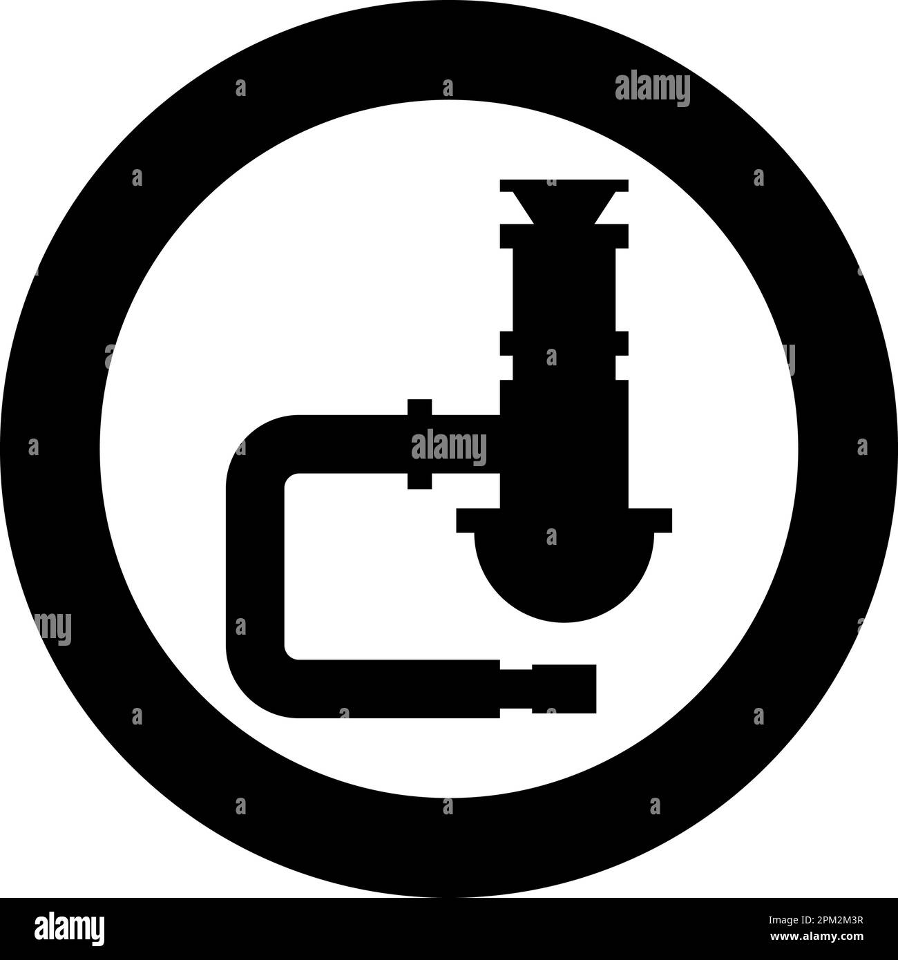 Siphon-Installationen Kanalisationsrohrabfluss unter dem Spülbecken Symbol für Kanalisationsrohr in kreisförmigem, schwarzem Vektorbild mit durchgehender Umrisszeichnung Stock Vektor