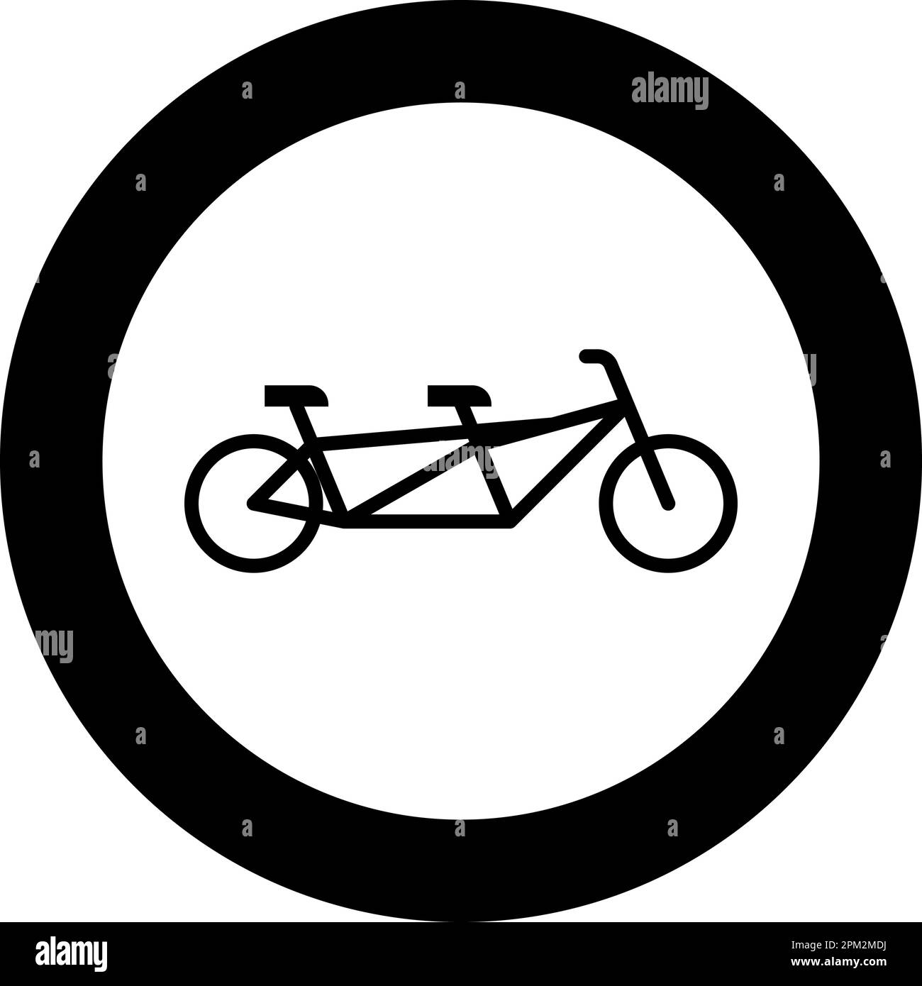Tandem-Fahrrad-Symbol im Kreis rund schwarz Vektor Abbildung durchgehende Kontur Stil einfach Stock Vektor