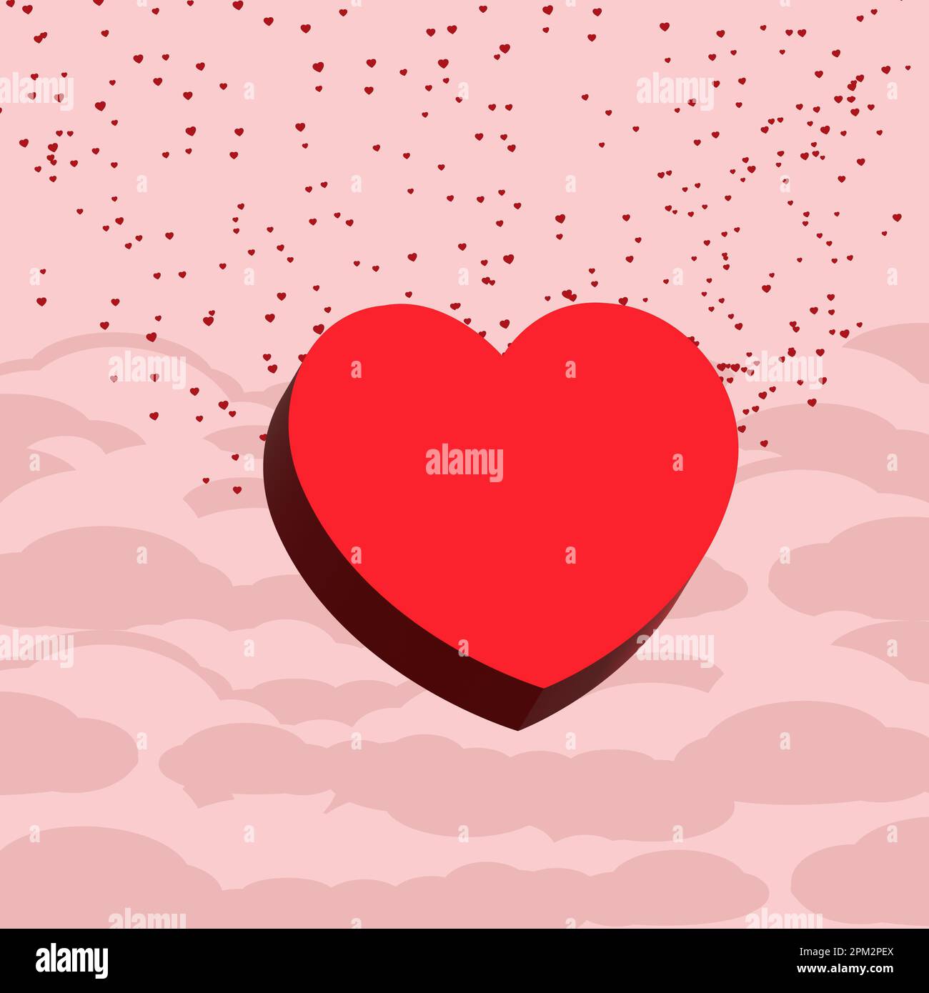 valentinstag mit Herzen, 3D rote Herzen mit kleinen roten Herzen auf rosa Wolken, valentinstag mit roten Herzen, Abstract valentine Stockfoto