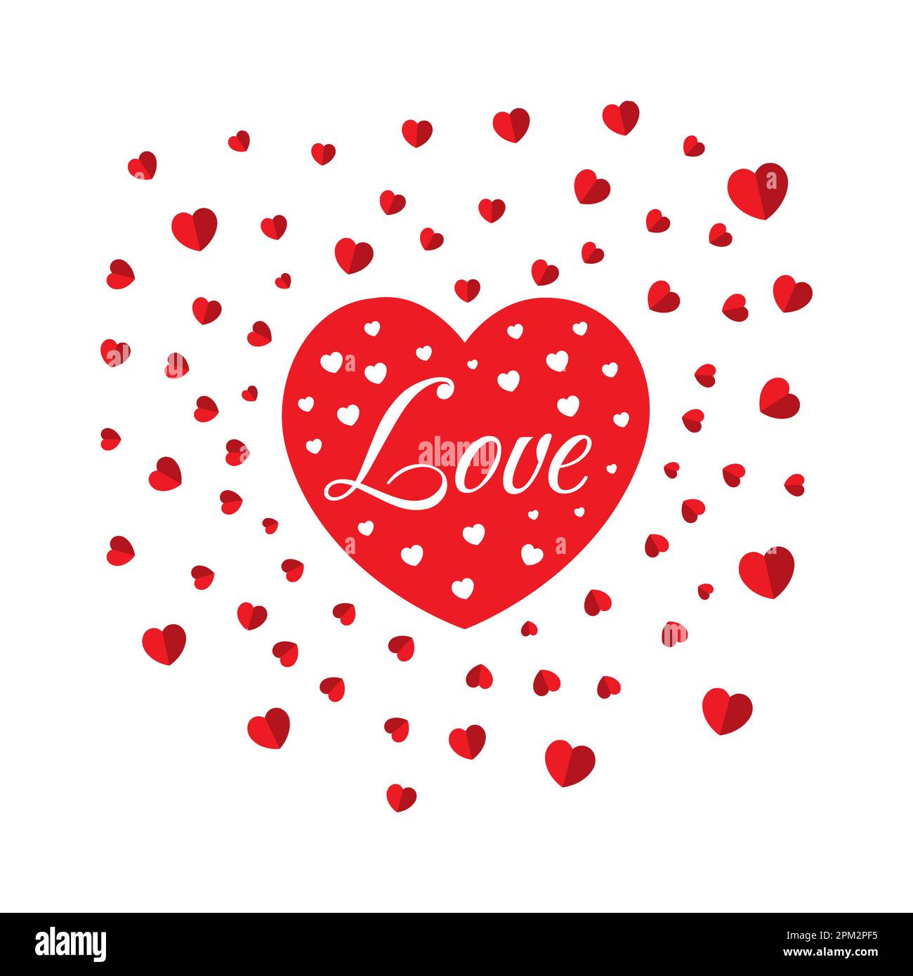 Love Red Heart with Hearts Hintergrundmusik für jedes romantische Design, Hintergrund zum Valentinstag, Red Heart with Love and Hearts Stockfoto