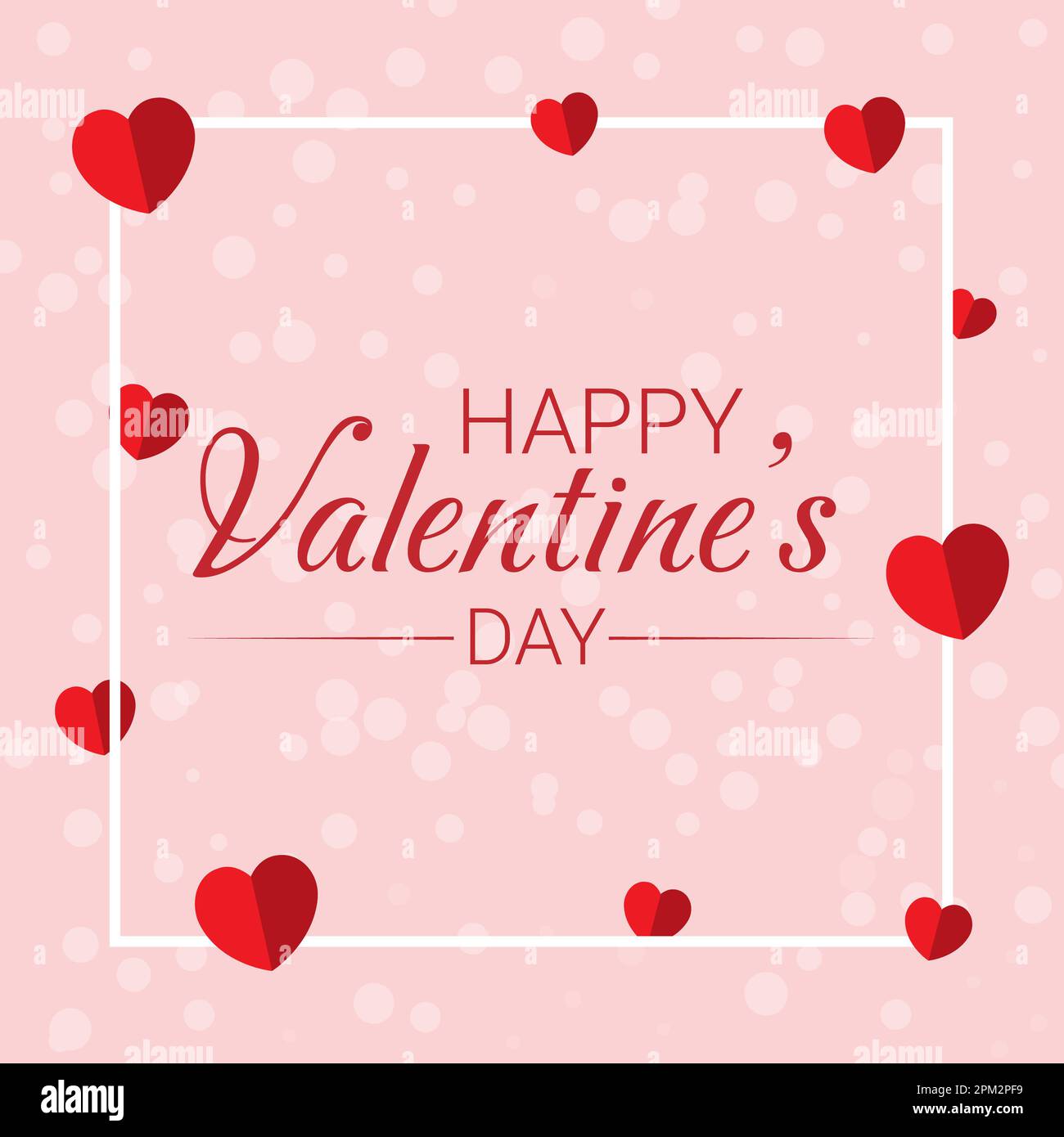 Glückwunschkarte zum Valentinstag mit roten Herzen, Valentinstag-Hintergrund, Stockfoto