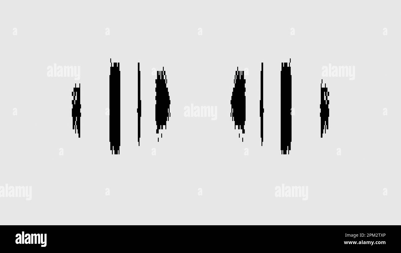 8-Bit-Musterpixel-Design mit schwarzem Glitch auf Weiß Stockfoto