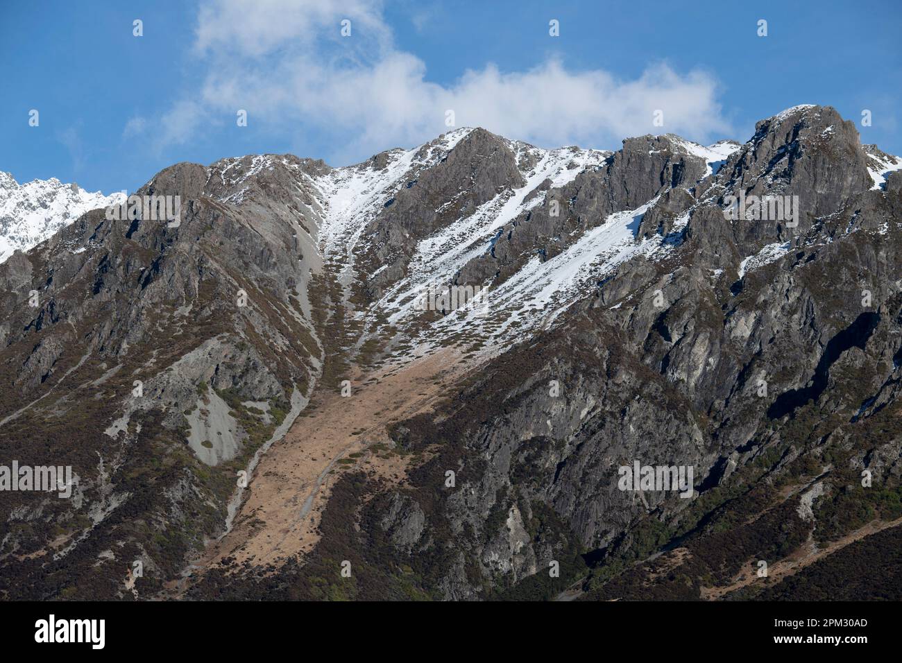 Berge mit Schnee, Aoraki/Mount Cook Nationalpark, Südliche Alpen, Canterbury, Südinsel, Neuseeland Stockfoto