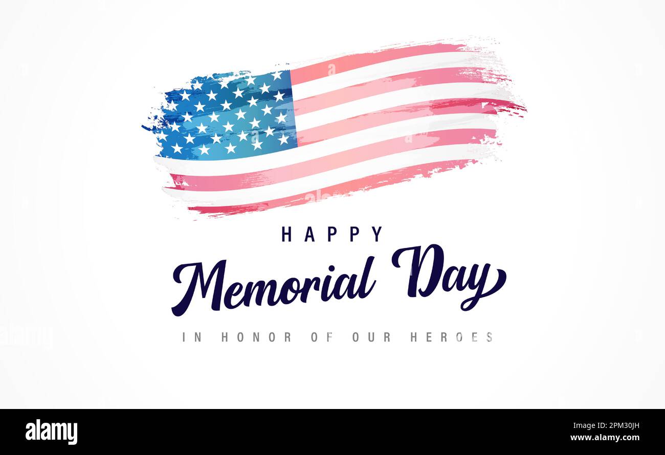 „Happy Memorial Day“-Schriftzug und Aquarell-Flagge. Design zur Feier der amerikanischen Feiertage – zu Ehren unserer Helden, mit Vektorflagge und Text der USA Stock Vektor