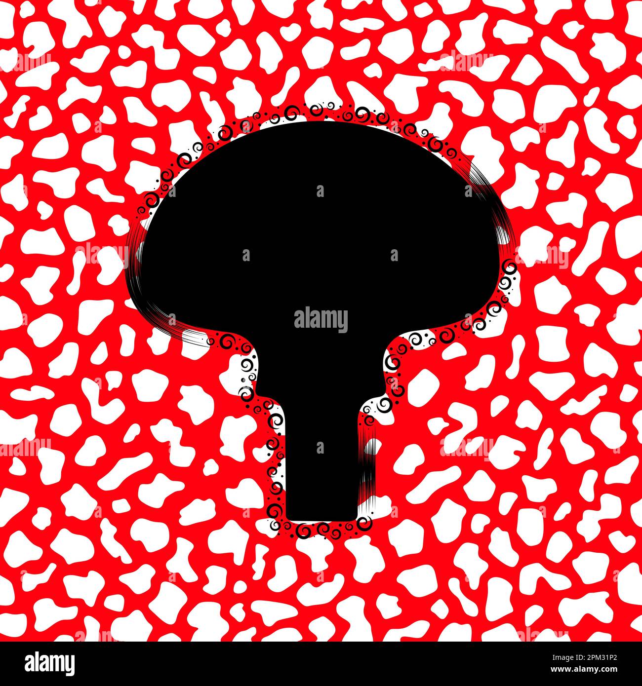 Darstellung der Silhouette „Fly Agaric Pilze“ mit rot-weißer Textur. Vektorfarbiger Hintergrund. Stock Vektor