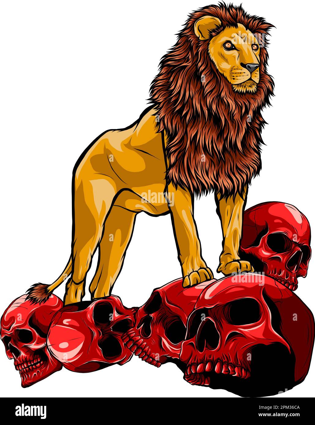 vektordarstellung von lio auf dem digitalen Handzeichnen des Bergschädels Stock Vektor