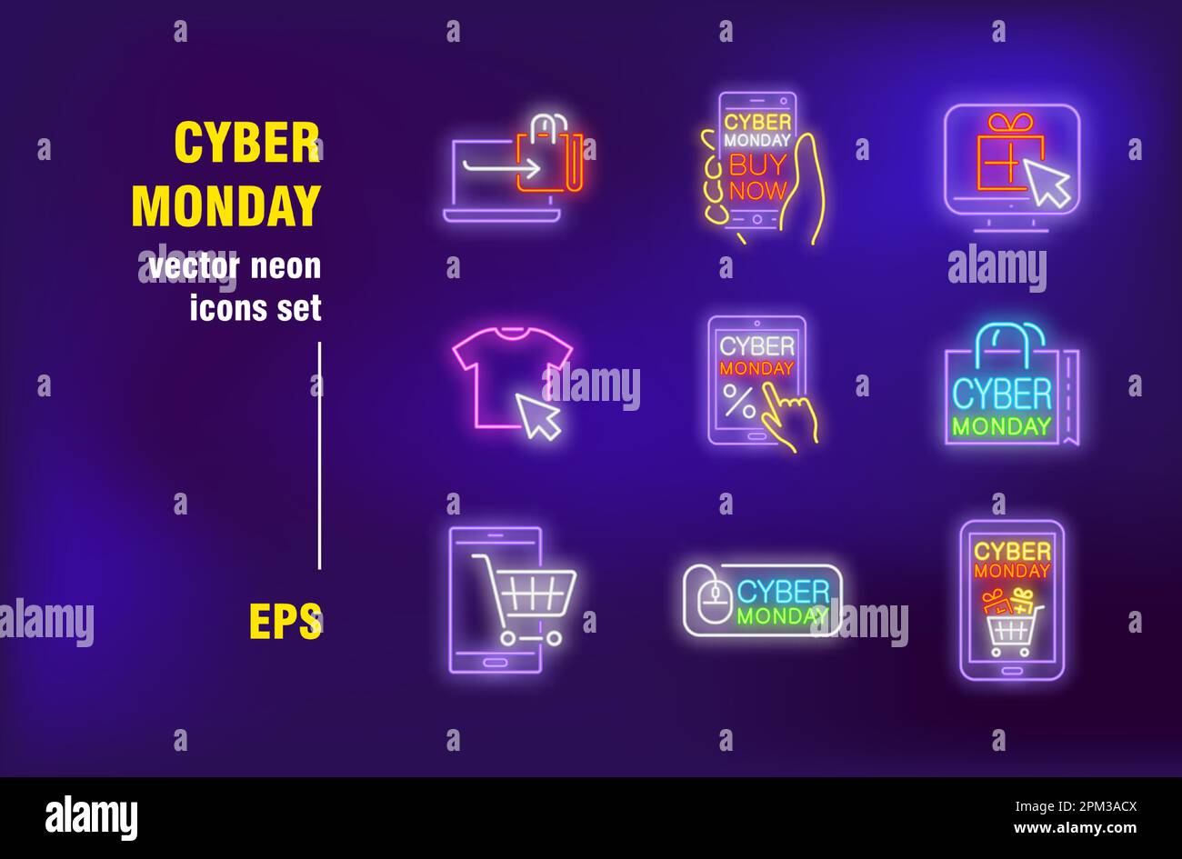 Cyber Monday Neonschilder bereit Stock Vektor