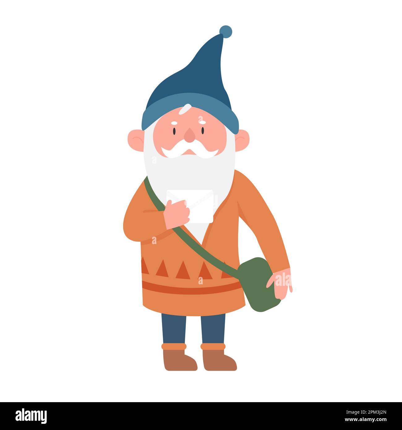 Ein märchenhafter Zwerg, der als Postbote arbeitet. Zwerg mit Buchstaben, magische Zeichenvektordarstellung Stock Vektor