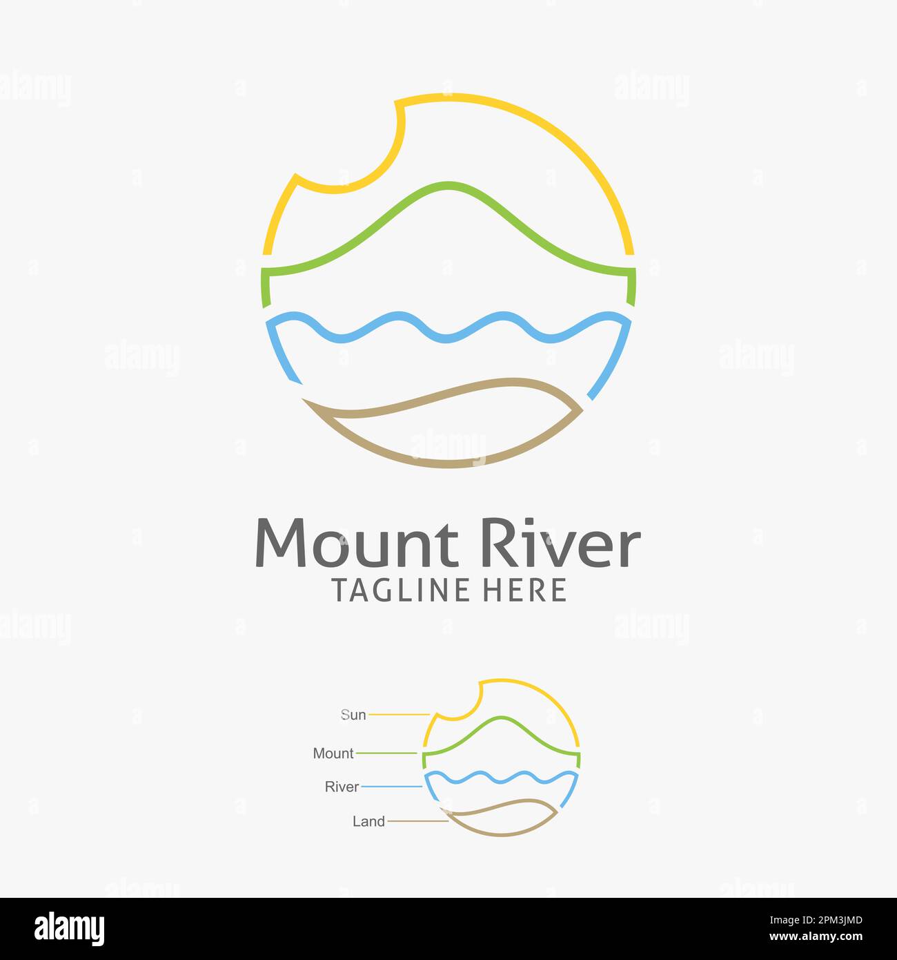 Mountain River Logo im Liniendesign Stock Vektor