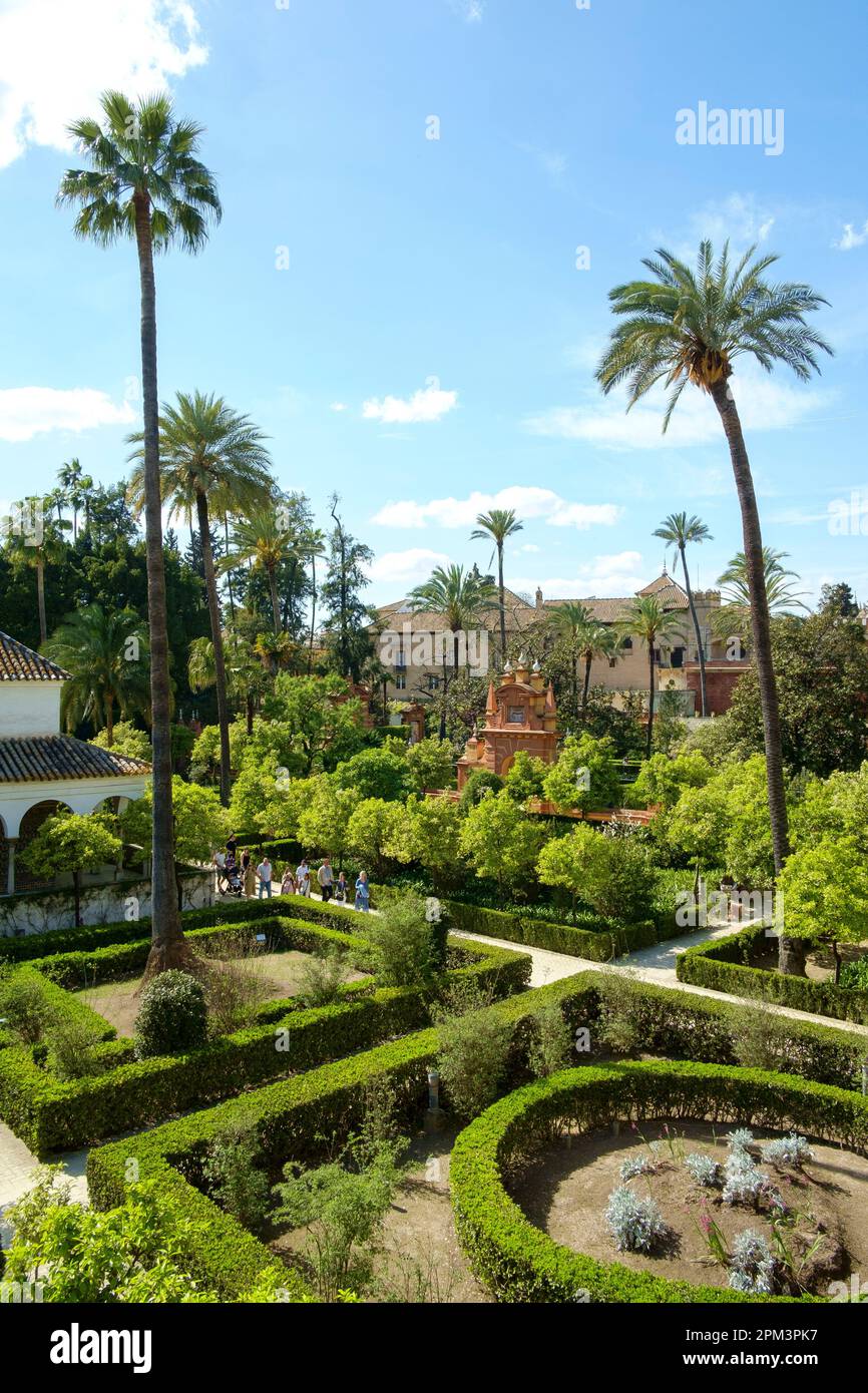 Tanzgärten Real Alcazar Sevilla, UNESCO-Weltkulturerbe Stockfoto