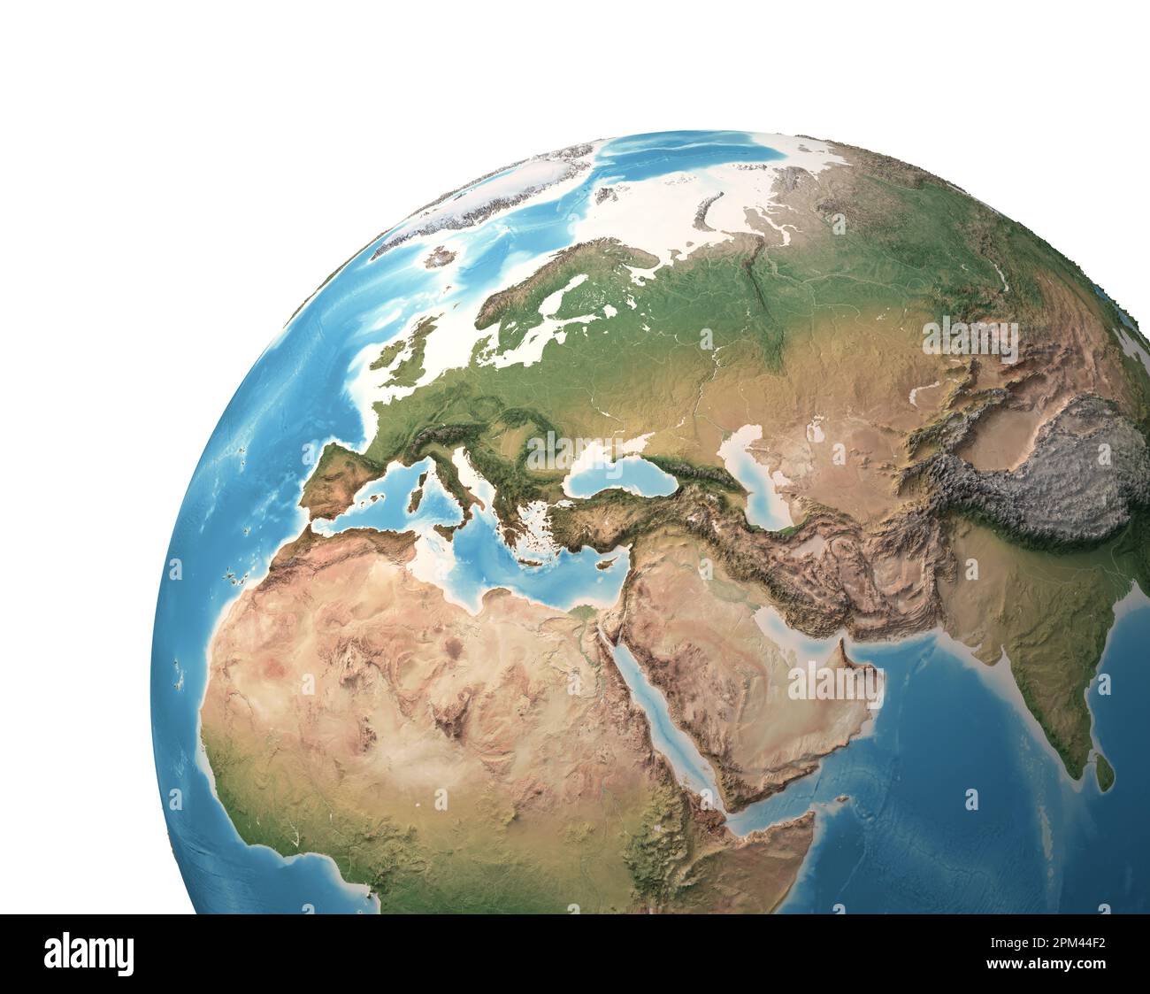 Hochauflösende Satellitenansicht des Planeten Erde mit Schwerpunkt auf Europa, Eurasien, dem Nahen Osten und Nordafrika – Elemente, die von der NASA bereitgestellt werden Stockfoto