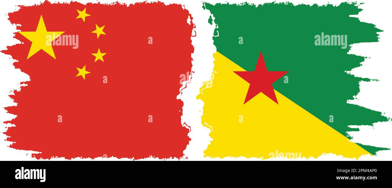 Französisch-Guayana und China Grunge Flaggen Verbindung, Vektor Stock Vektor
