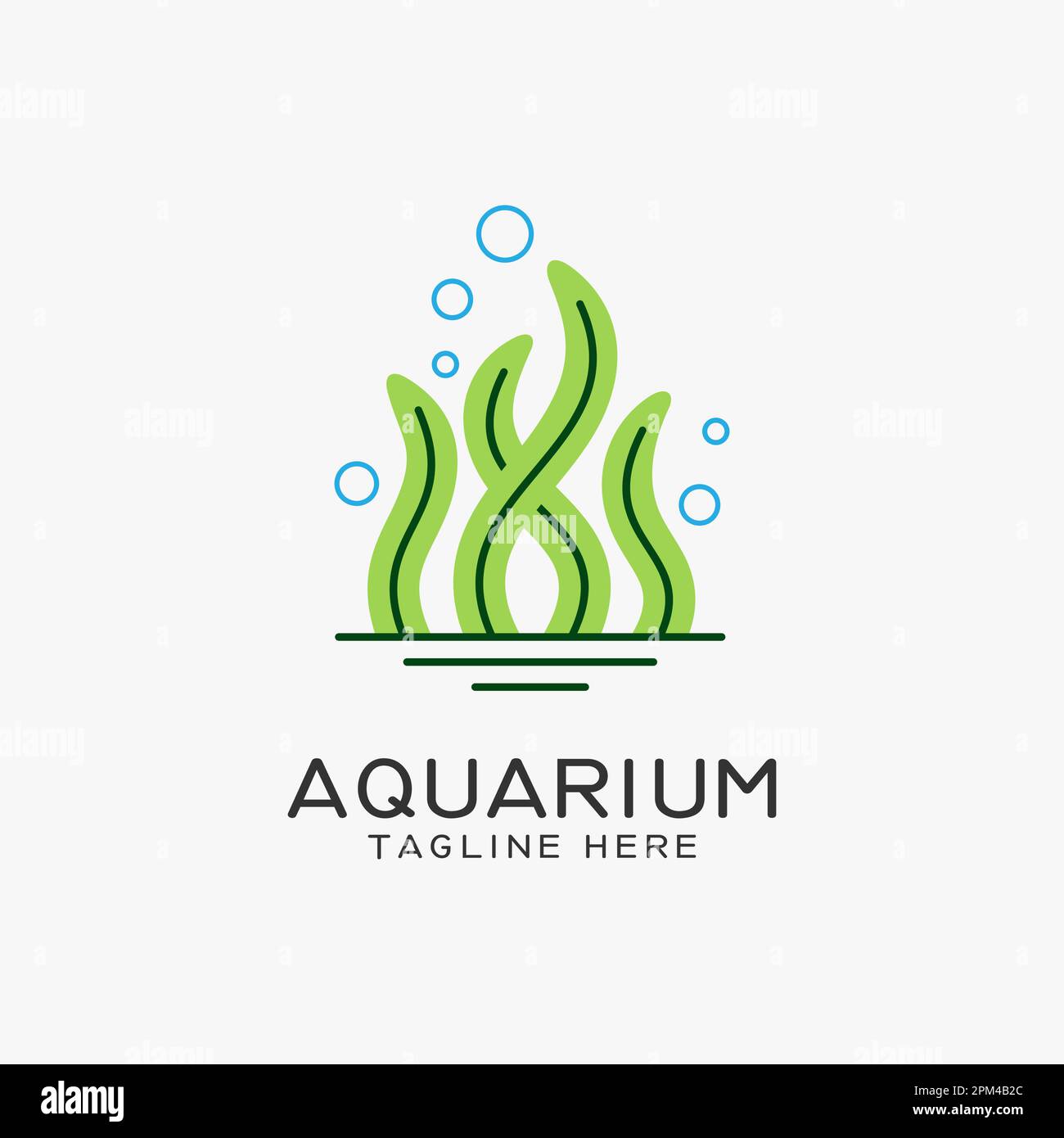 Aquarium-Logo mit Seetang-Linien Stock Vektor