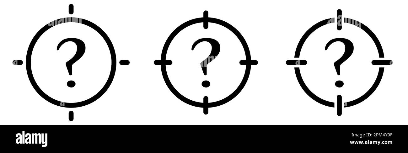 Fragezeichensymbol im Zielfadenkreuz. Konzentrieren Sie sich auf ein unbekanntes Konzept Stock Vektor