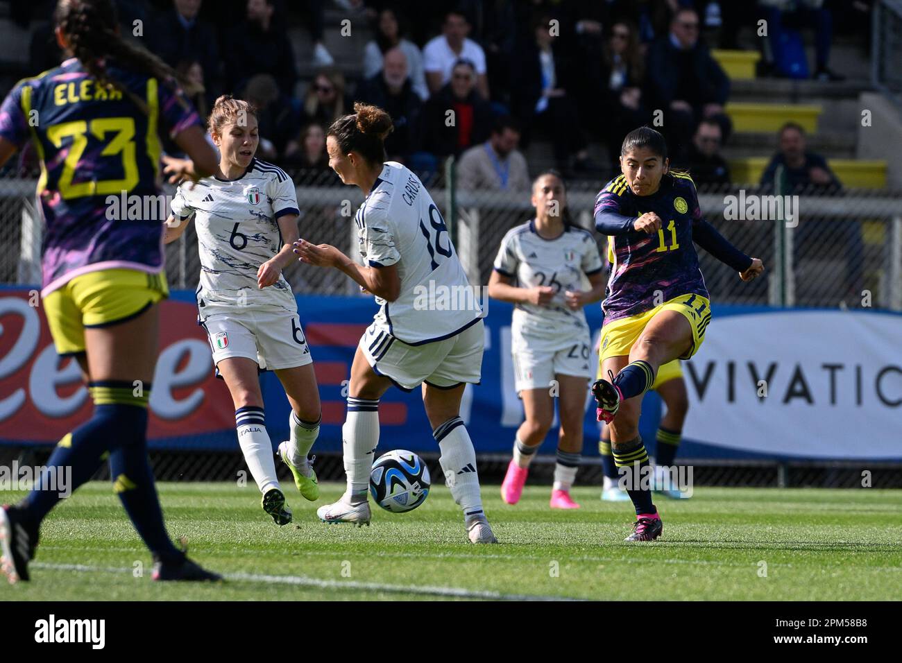 Maria Catalina Usme von Kolumbien während des Fußballspiels, Stadio Tre Fontane, Italien gegen Kolumbien. 11. April 2023. (Foto: AllShotLive/Sipa USA) Guthaben: SIPA USA/Alamy Live News Stockfoto