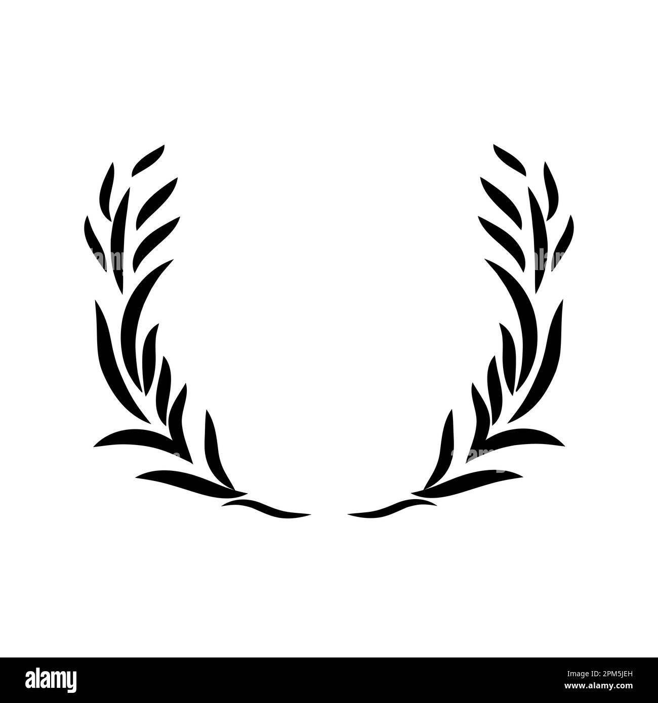 Kranz-Symbol isoliert. Handgezeichneter Blumenrahmen im Vintage-Stil. Schwarz-weiße Silhouette des runden Lorbeerkranzes. Vektordarstellung Stock Vektor