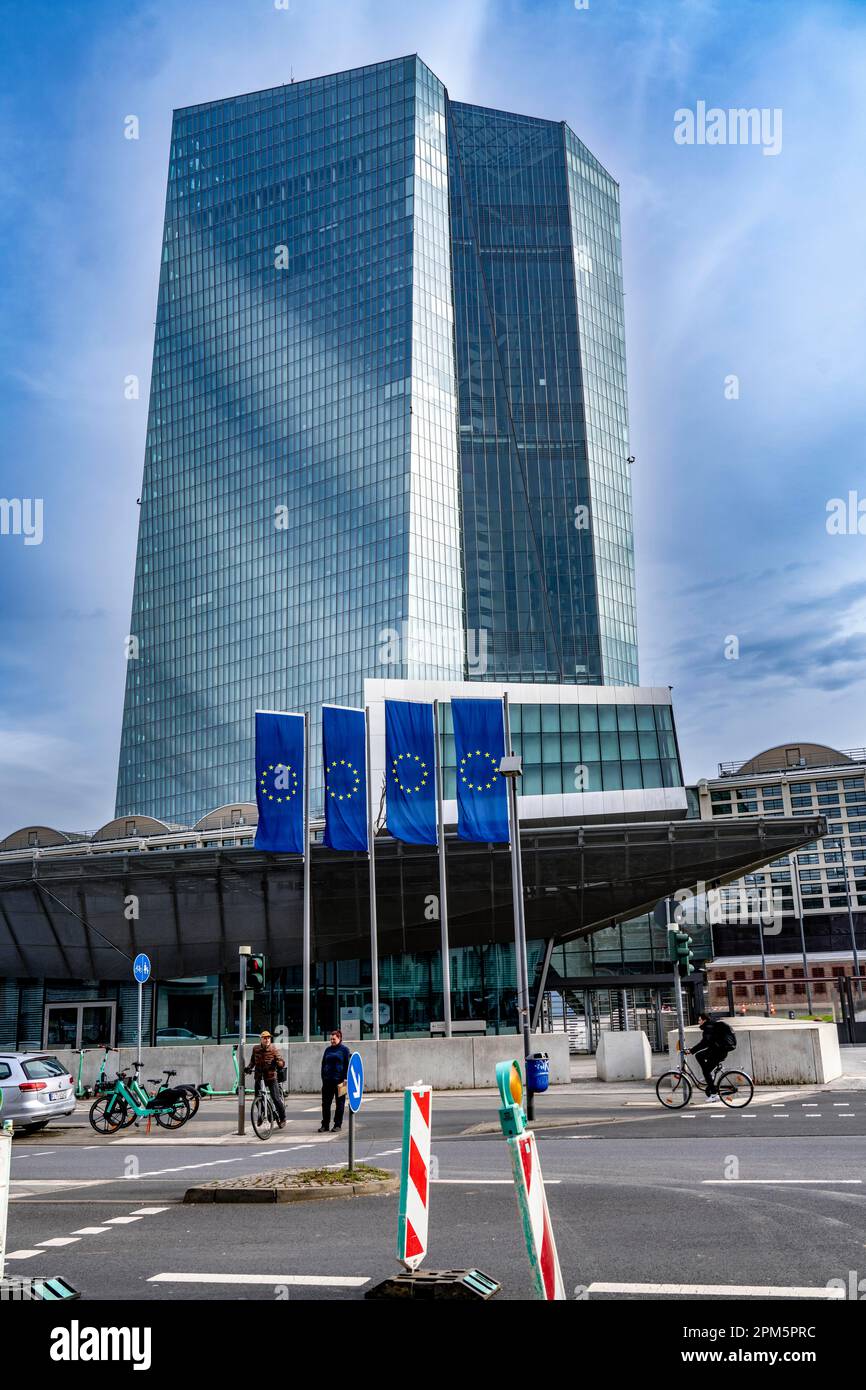 Gebäude der Europäischen Zentralbank, EZB, in Frankfurt am Main, Skyline, Hessen, Deutschland, Stockfoto