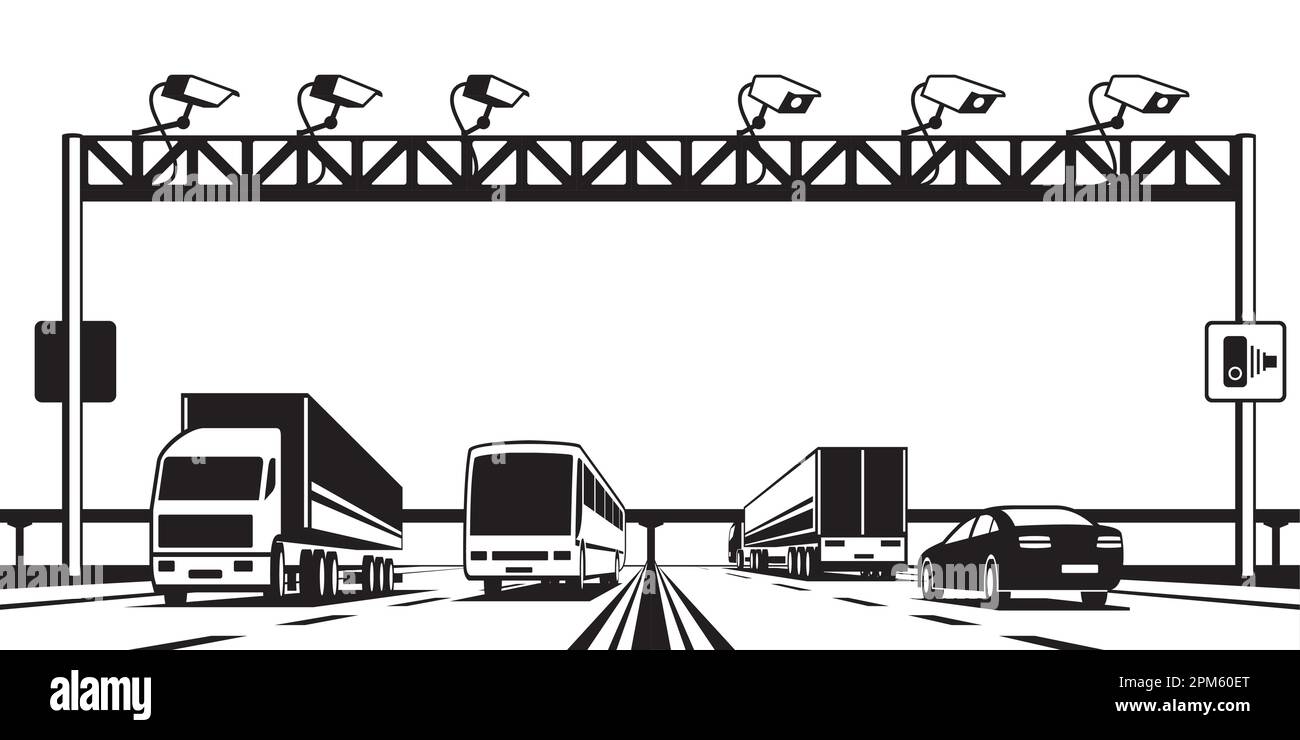 Verkehrskameras über der Autobahn Stock Vektor