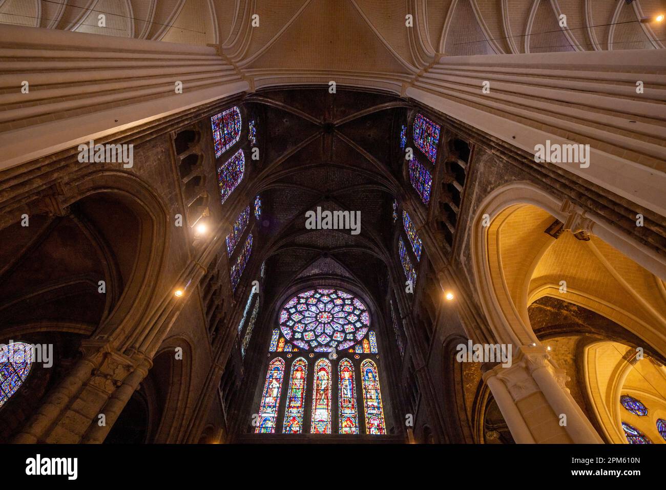 Nordquer- und Rosenfenster, Kathedrale von Chartres, Frankreich Stockfoto