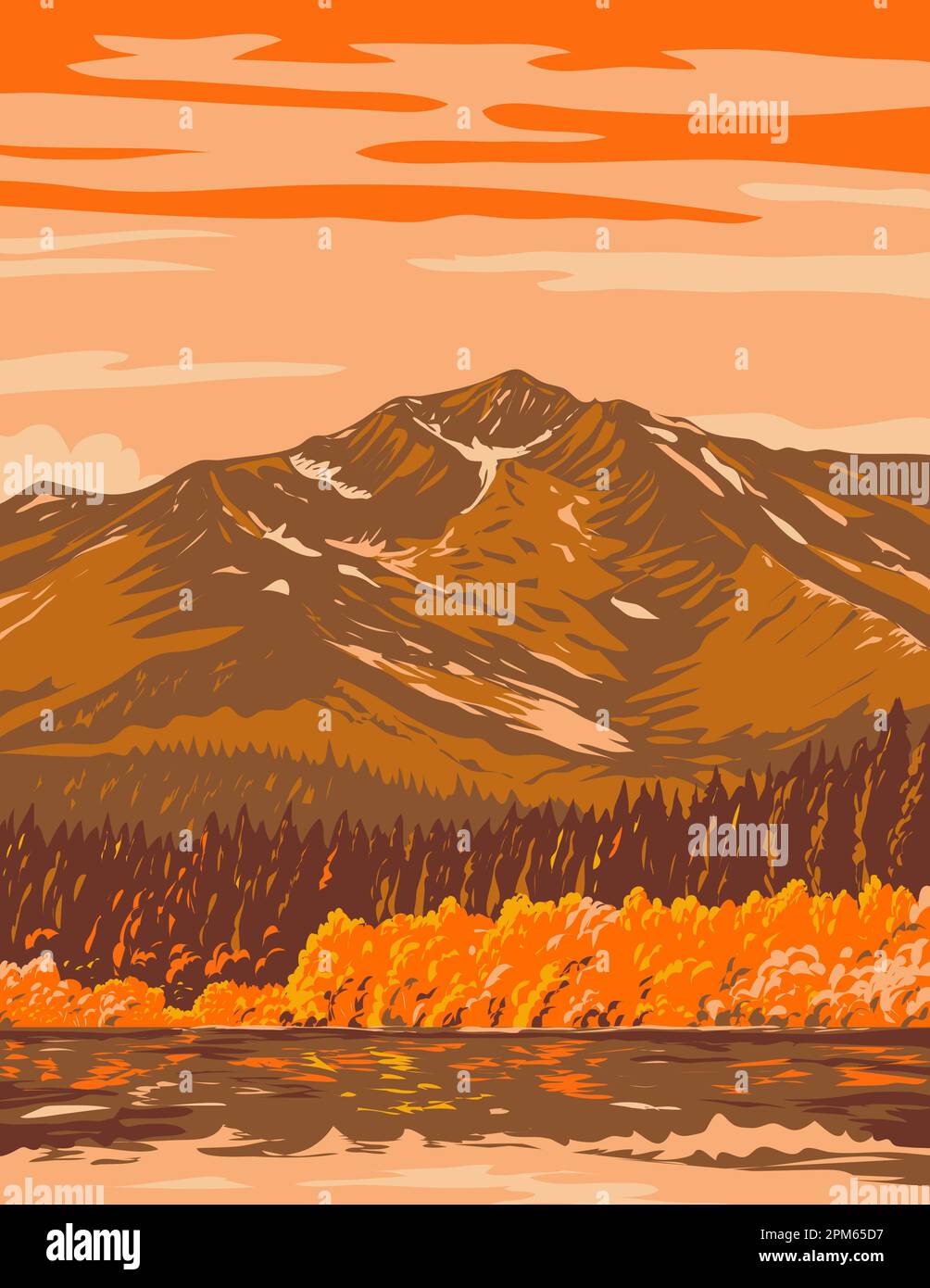 WPA Plakatkunst des Fallen Leaf Lake vom Taylor Creek Trail im Herbst in El Dorado County, Kalifornien südwestlich von Lake Tahoe, USA habe ich getan Stockfoto
