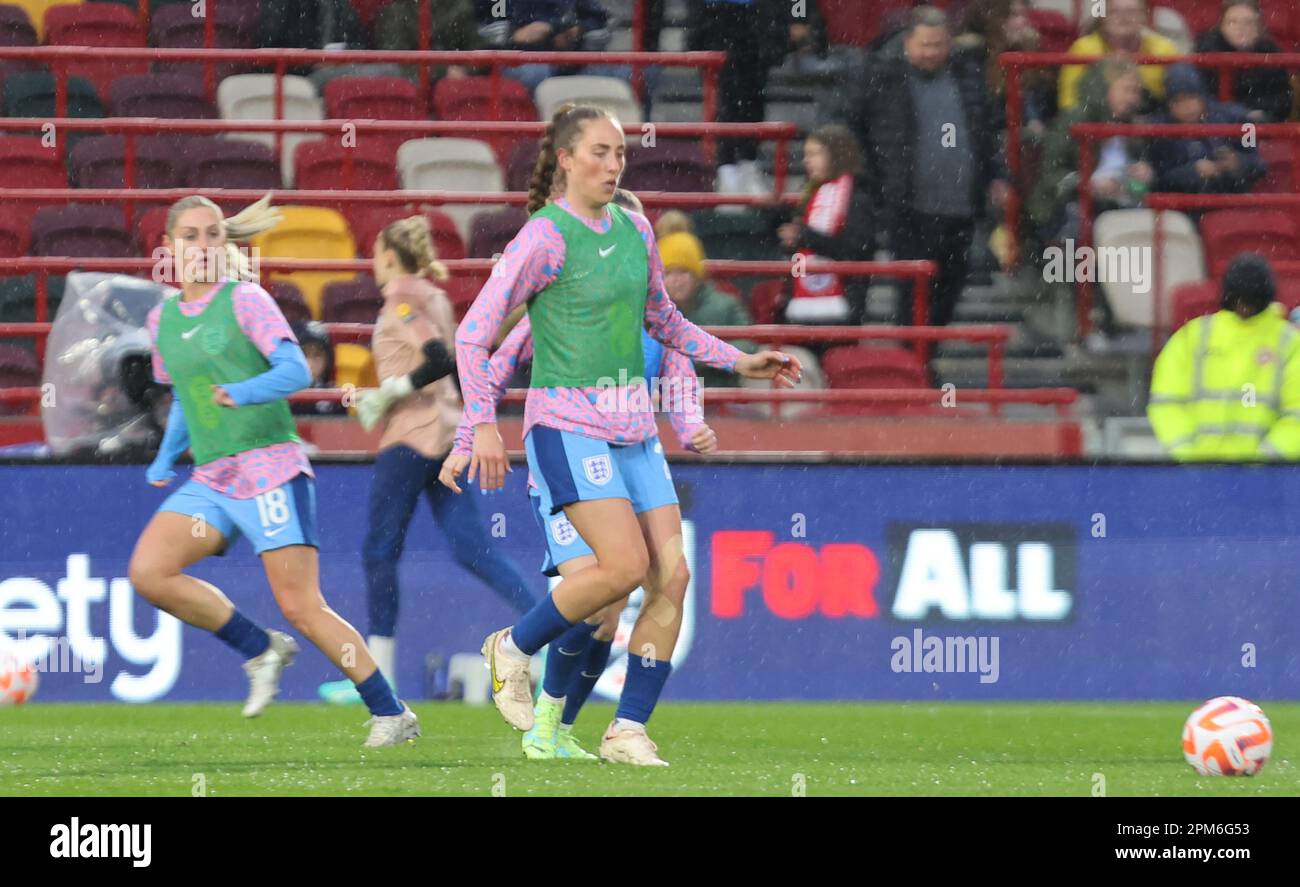 Lucy Parker (West Ham United) von England Women während des Warm-up vor dem Spiel während des Women's International Friendly-Fußballspiels zwischen England Wom Stockfoto