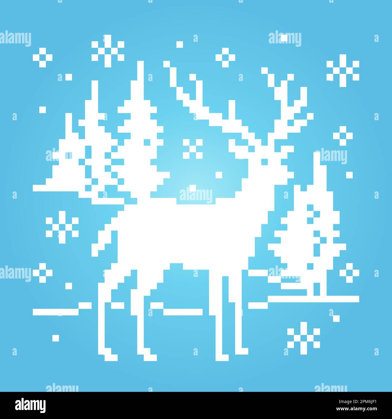 8-Bit-Pixel-Hirsch auf Schnee. Tiere für Asset-Spiele in Vektorbildern. Hirsche im Winter für Kreuzstich-Muster. Stock Vektor