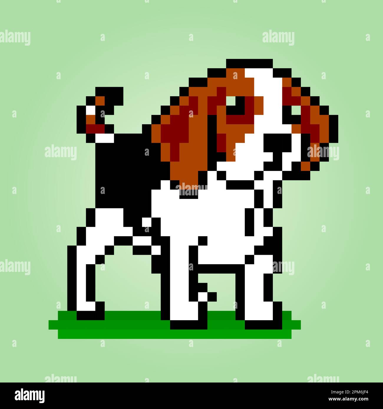 8 Bit Pixel Beagle-Hunde. Tiere für Asset-Spiele in Vektorbildern. Muster für Kreuzheftung. Stock Vektor