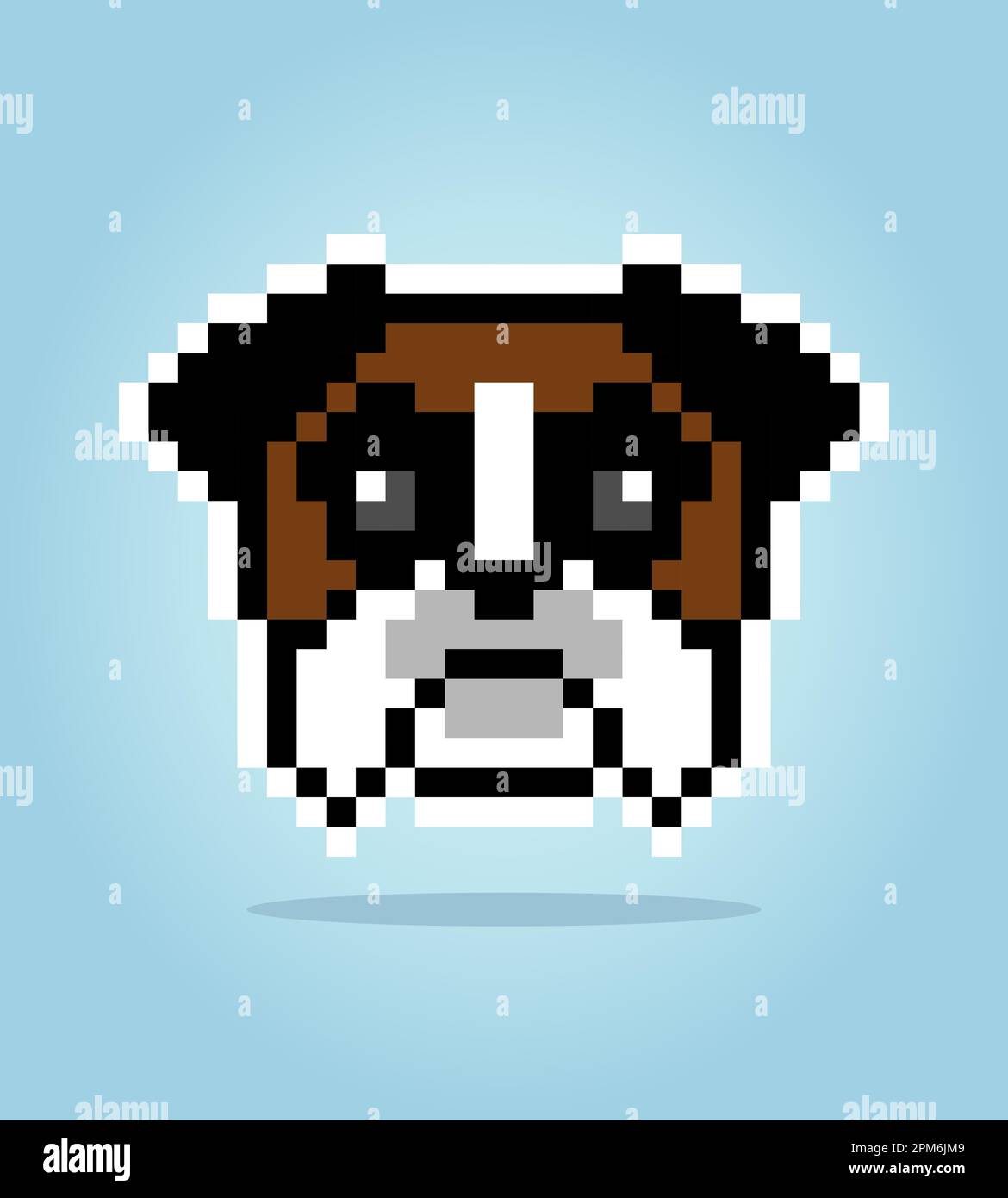 8 Bit Pixel Boxer Dog. Tierkopf für Asset-Spiele in Vektorgrafiken. Muster für Kreuzheftung. Stock Vektor