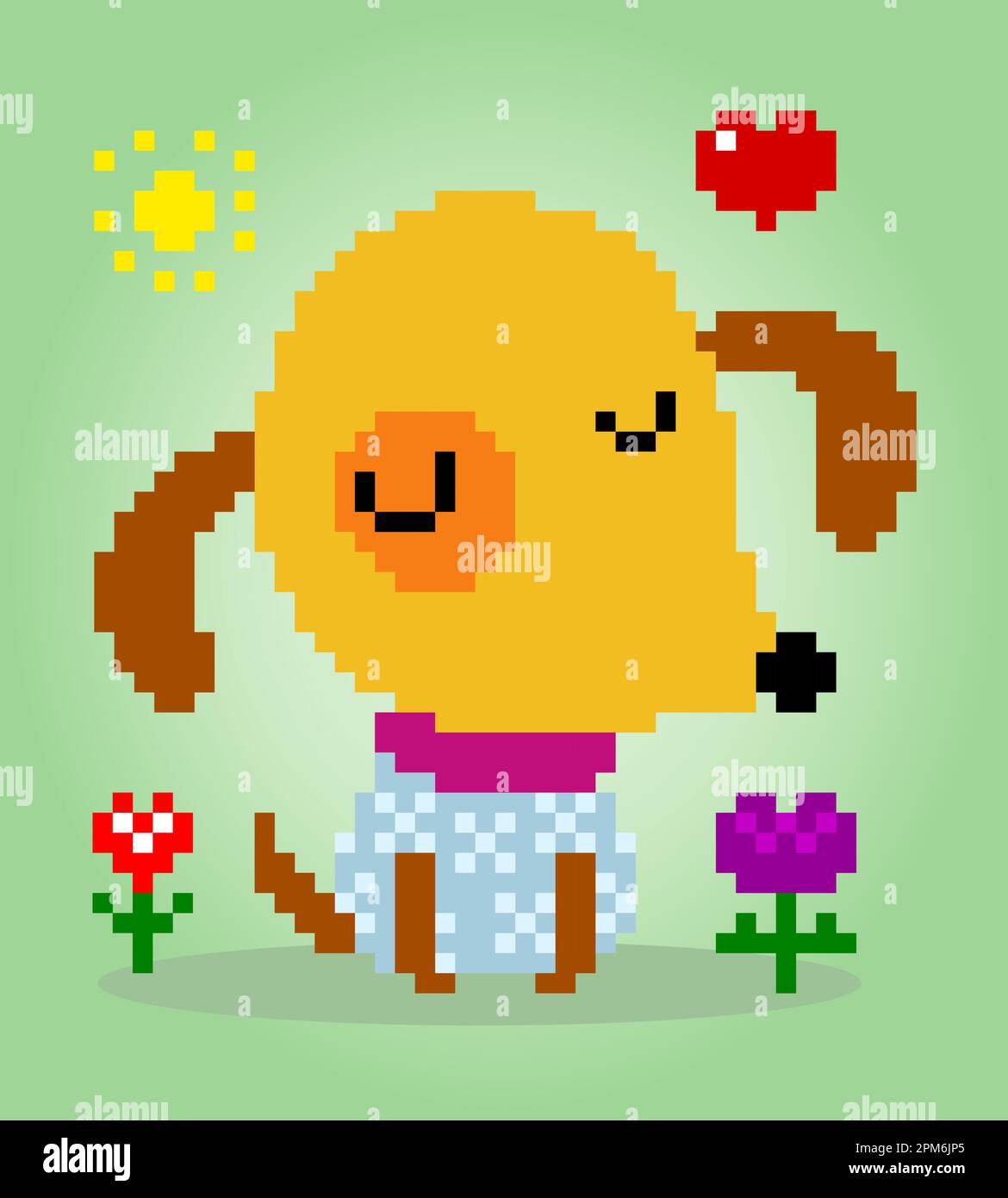 Süßer Hund Pixel 8 Bit. Tiere für Asset-Spiele in Vektorbildern. Muster für Kreuzheftung. Stock Vektor