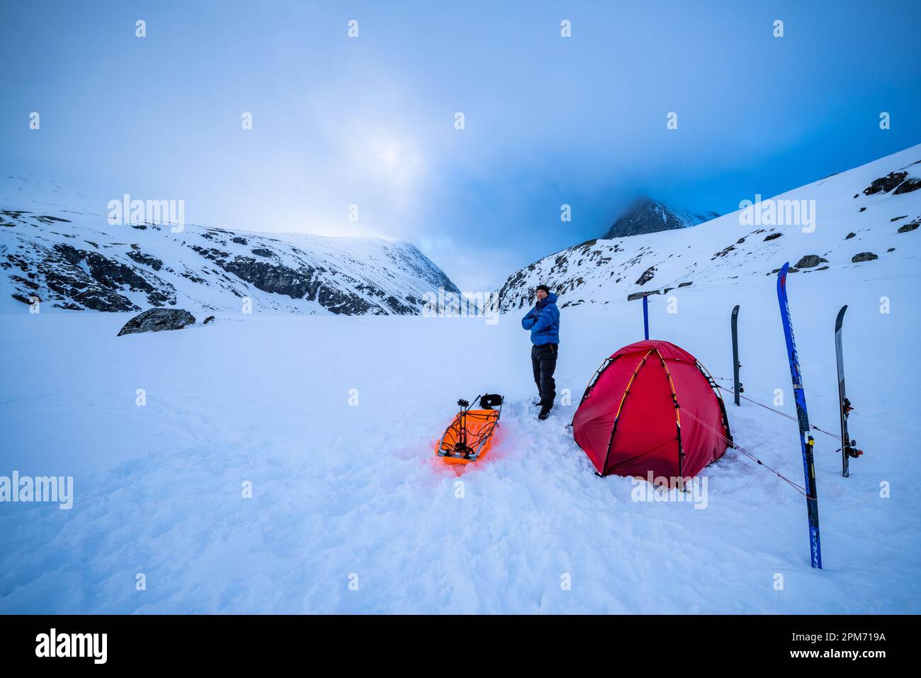 Skitouren und Camping im Rondane-Nationalpark, Norwegen Stockfoto