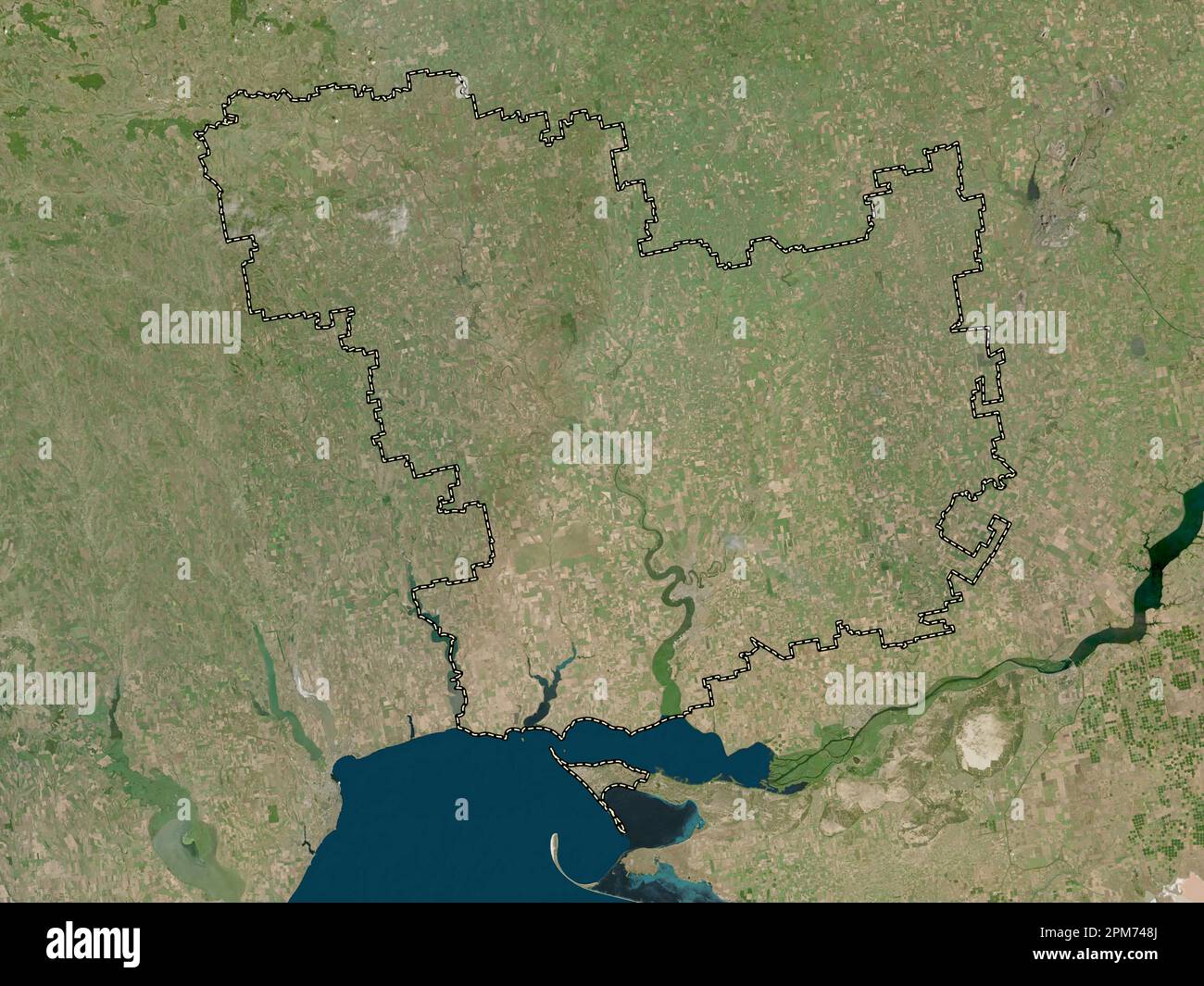 Mykolayiv, Region der Ukraine. Satellitenkarte mit niedriger Auflösung Stockfoto