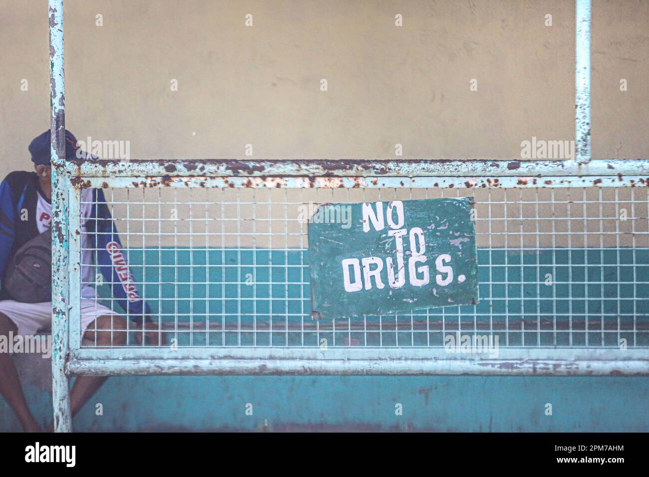 Ein Schild mit der Aufschrift "Nein zu Drogen" in Davao, Davao del Sur, Mindanao Island, Philippinen, Duterte Philippinischer Drogenkrieg, Marcos lehnte die Ermittlungen des ICC ab Stockfoto