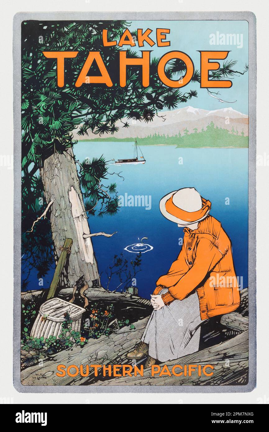 Lake Tahoe. Southern Pacific by W. R. (Wesley Raymond) DeLappe (1887-1952). Poster wurde 1923 in den USA veröffentlicht. Stockfoto